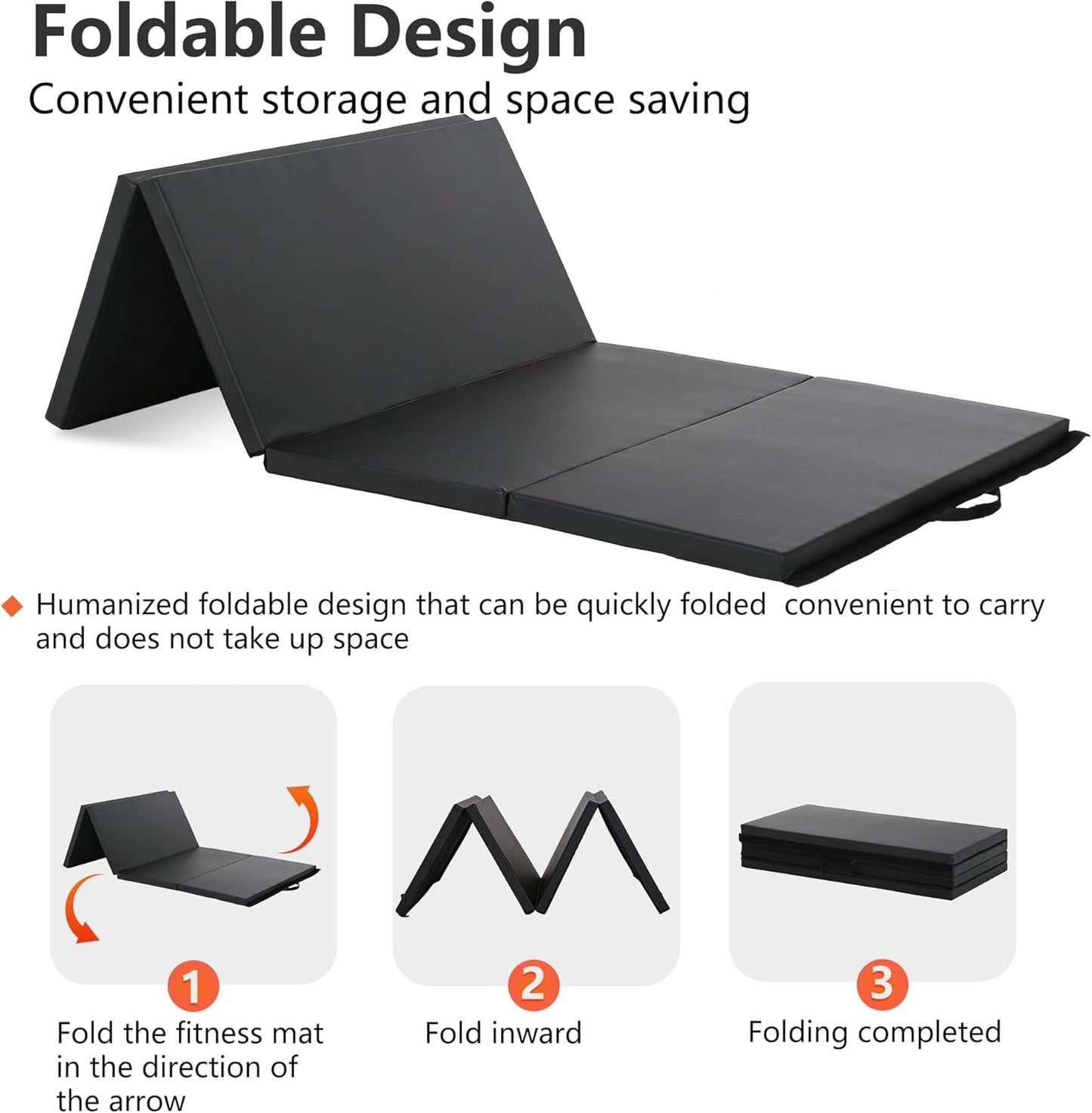 Gymnastics Tumbling Mats Portable Gymnastics Mat Foldable Tumbling Mat 2'x6'/4'x8' PU Leather Exercise Mat Yoga Mat with Carrying Handles for home Workout outdoor Yoga Gymnastics