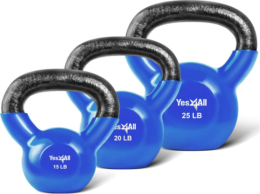 Yes4All Kettlebell Set Vinyl Coated Weights Combo for Full Body Workout Equipment Push up, Grip Strength Training, Dumbbell Weights Exercises