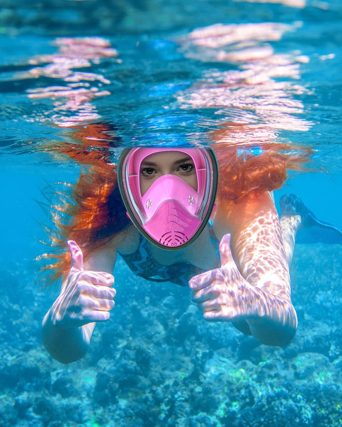 QingSong Full Face Snorkel Mask for Adults, Snorkeling Gear with Camera Mount, 180 Degree Panoramic View Snorkel Set Anti-Fog Anti-Leak