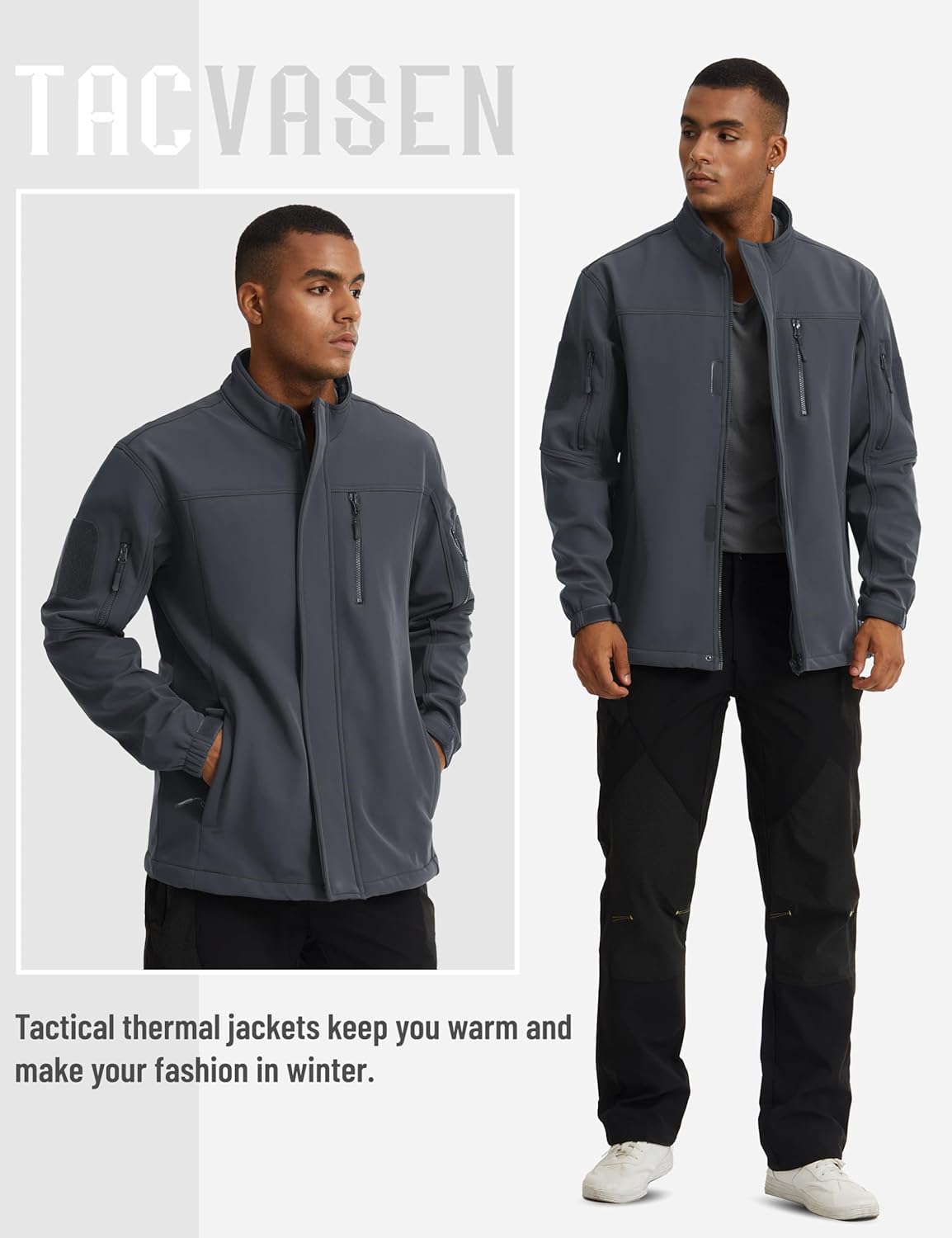 TACVASEN Men's Tactical Softshell Jacket Fleece Lined Water Resistant Windbreaker Military Lightweight Coat for Hiking