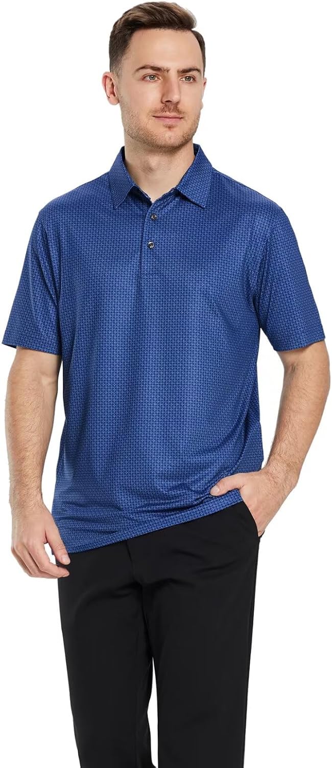 Men's Golf Polo Shirts Short Sleeve Striped Performance Moisture Wicking Dry Fit Golf Shirts for Men