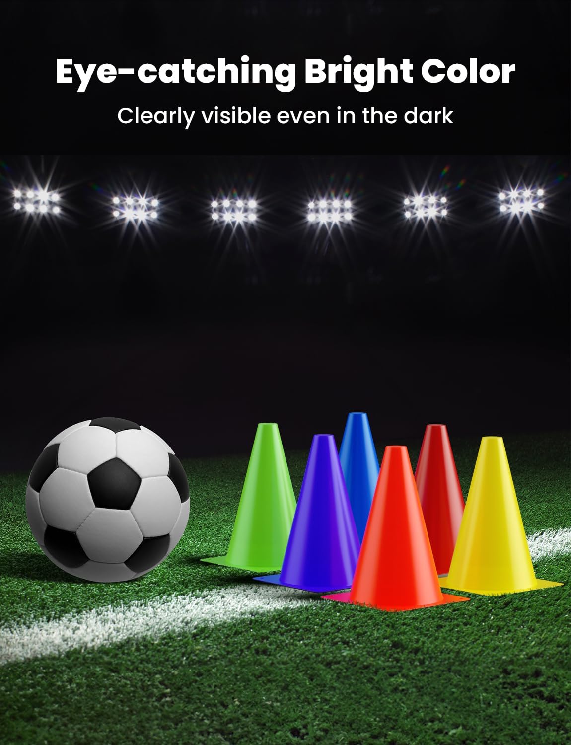 GHB Soccer Cones 7" 9" of 12 24 Pack Disc Soccer Sport Cones Training Field Marker Agility Cones for Basketball, Coaching, Practice Equipment Includes Drills Guide