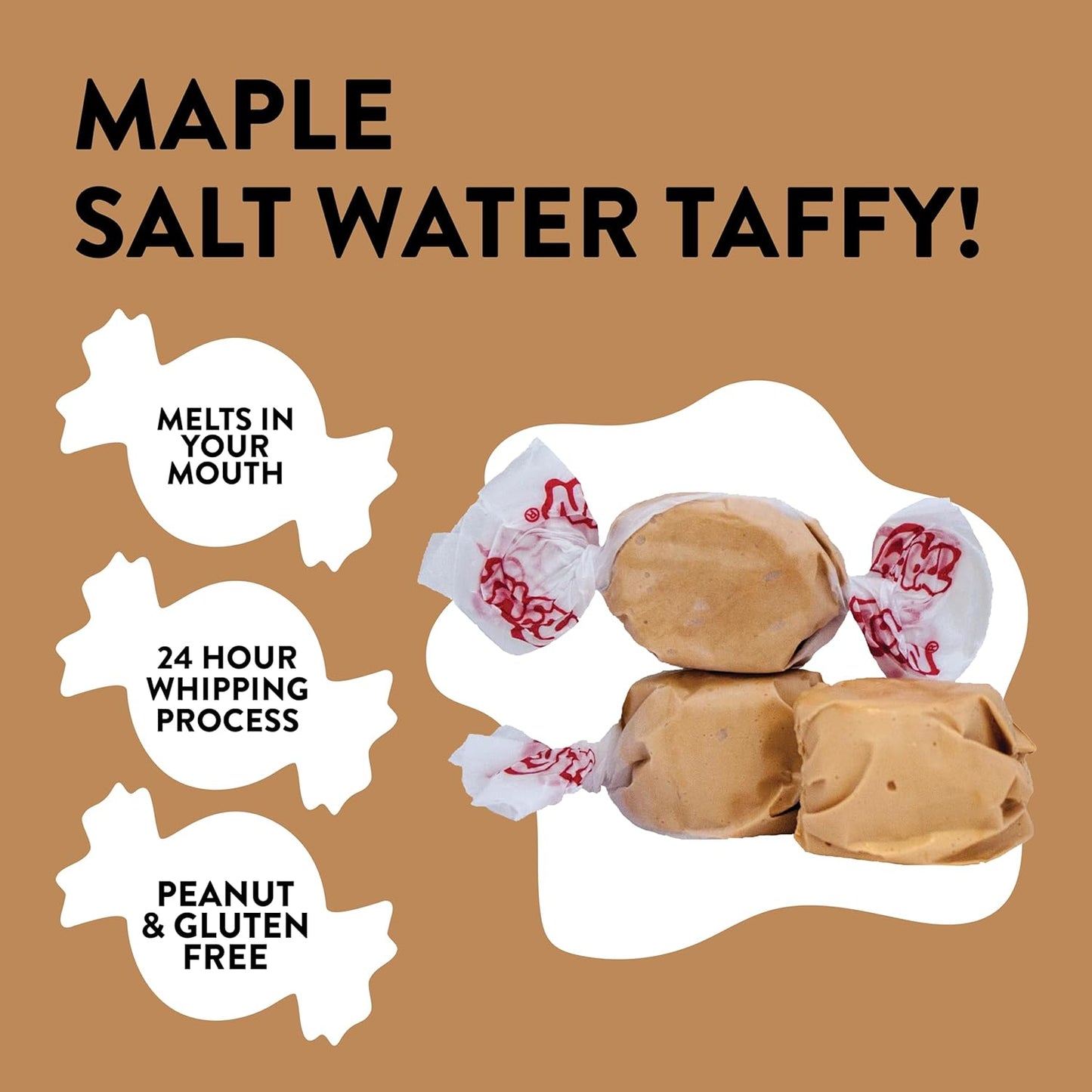 Taffy Town Saltwater Taffy- Maple | Gourmet Taffy| Nougat-Style Candy| Soft & Delicious| Sumer Snack Treats| Party Good Candies| 2.5lbs