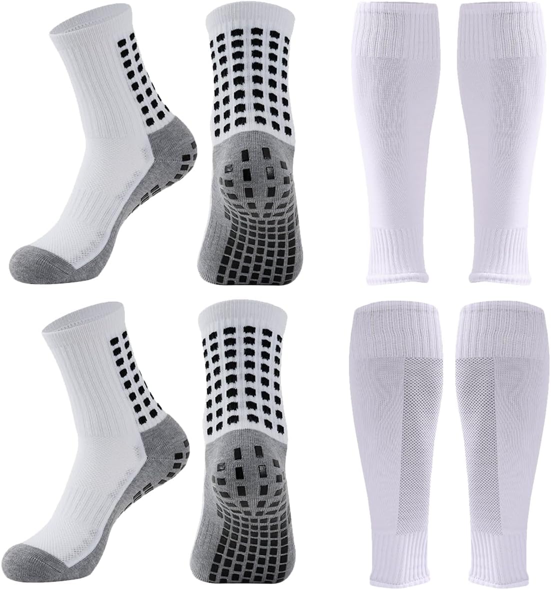 2 Set Anti-Slip Grip Soccer Socks with Shin Guard Sleeves, Sports Athletic Socks for Men Women