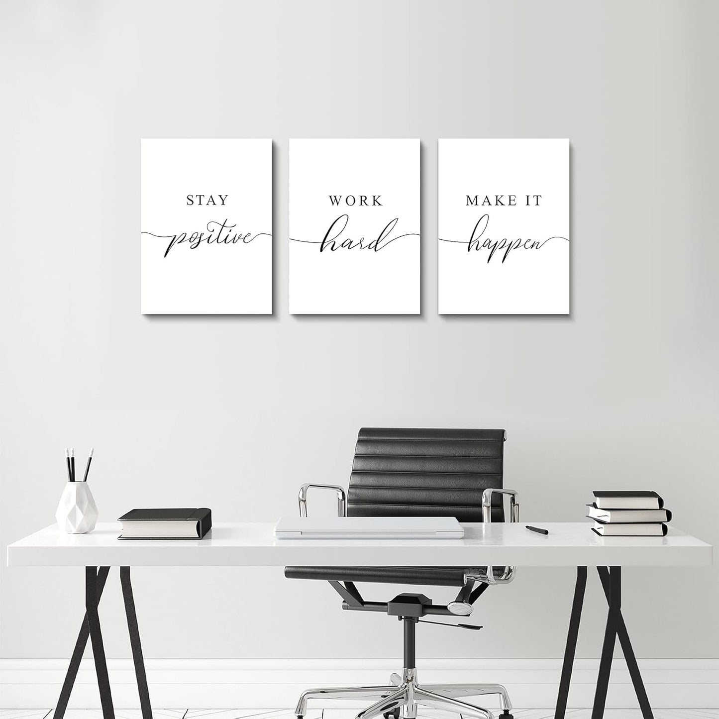 Framed Canvas Wall Art Positive Quote, Office Art, White Large Poster, Motivational Artwork Set of 3 Prints, Inspirational Poster Prints (G-3pcs,12x16inchx3pcs)