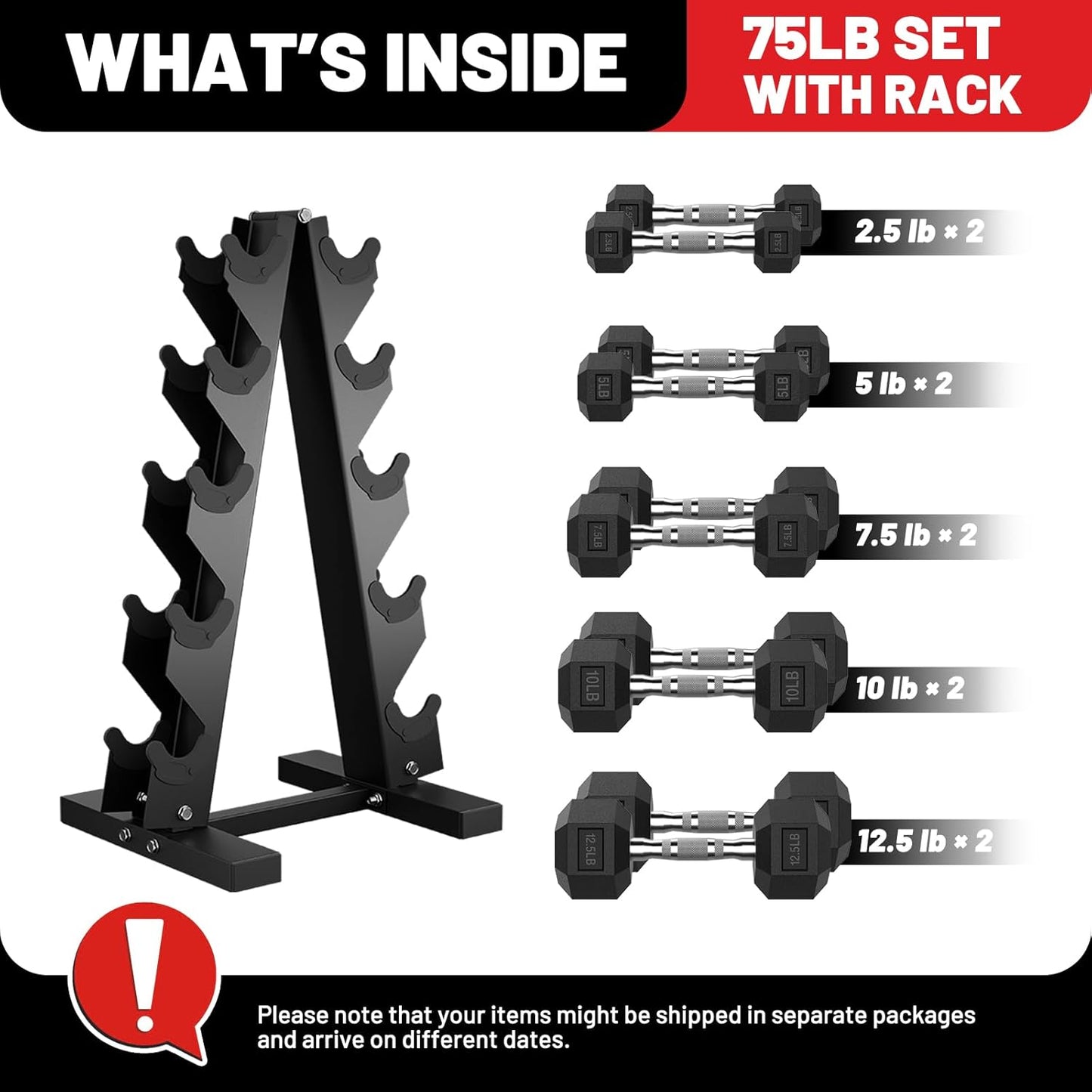 PAPABABE Hex Dumbbell Sets with Rack, 60-550lb Rubber Coated Dumbbell Weight Set and Storage Rack, Multiple Options Hand Weights for Strength Training