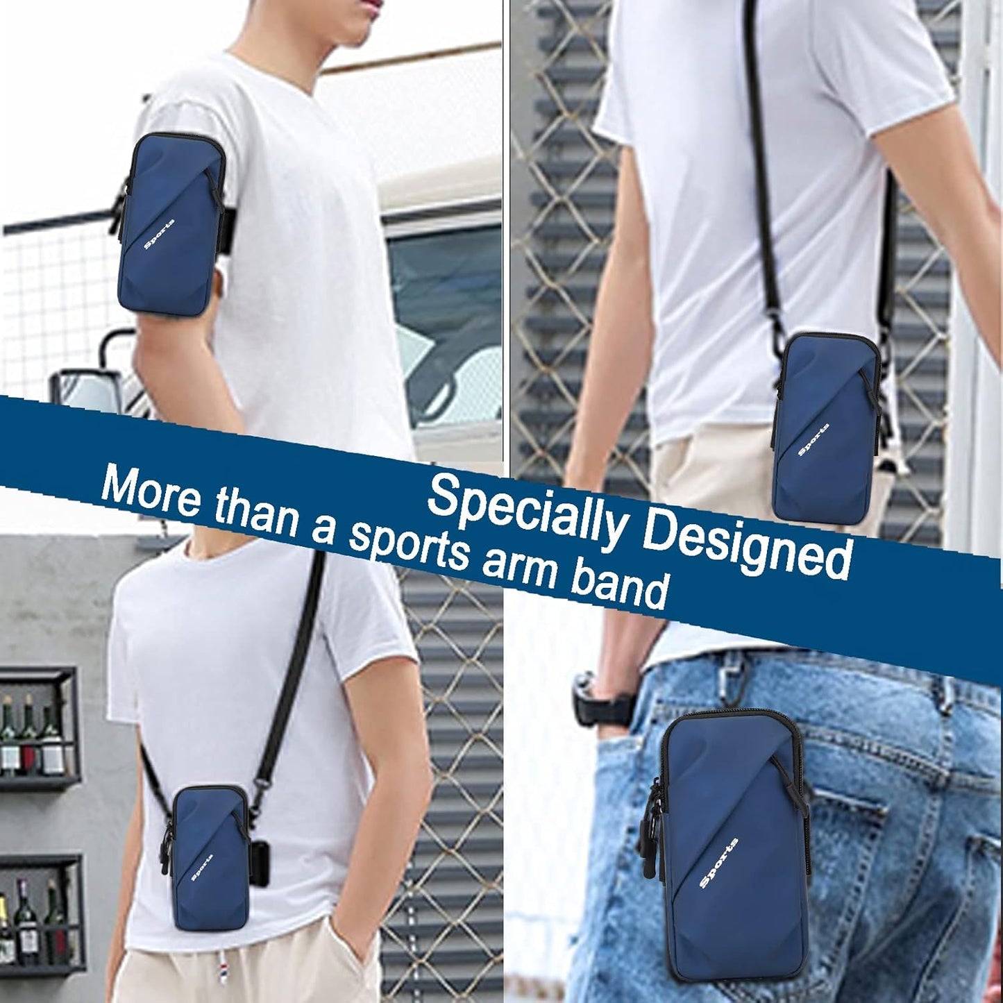 Phone Holder Armband, Small Crossbody Shoulder Holsters Bag with Arm Band, Fits iPhone and Android, Use for Running, Walking, Hiking & Biking (6.7 Inches, Blue)