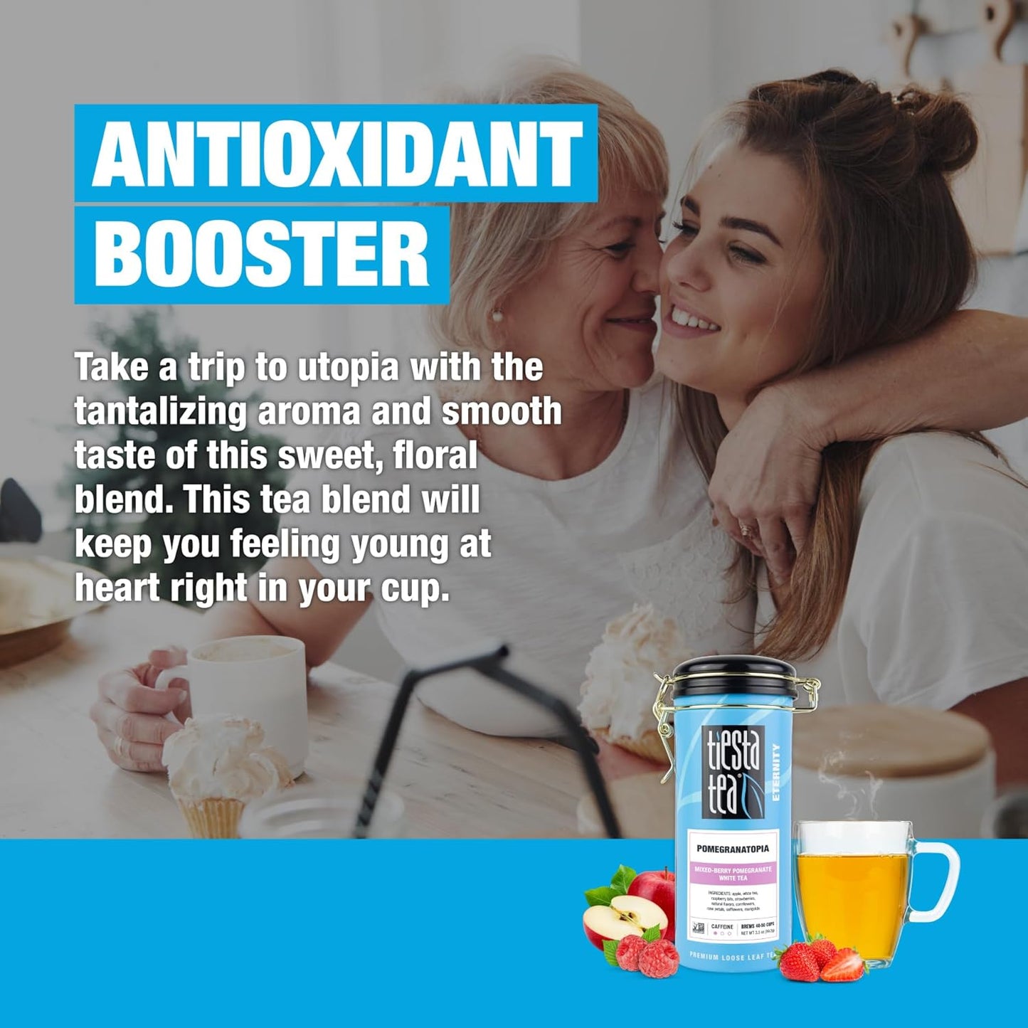 Tiesta Tea Pomegranatopia – Premium Loose Leaf Mixed-Berry Pomegranate White Tea | Low-Caffeine Blend | Hot & Iced | 3.5 Ounce Refillable Tin | Brews Up to 50 Cups