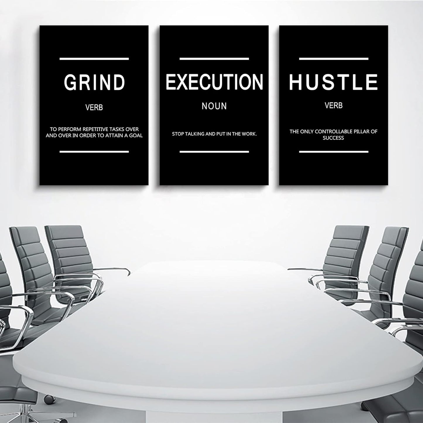 Framed Canvas Wall Art Success Quote, Office Wall Art, Black Large Poster, Positive Motivational Set of 3 Prints, Execute Failure Definition, Inspirational Print (B-3pcs,20x30inchx3pcs)