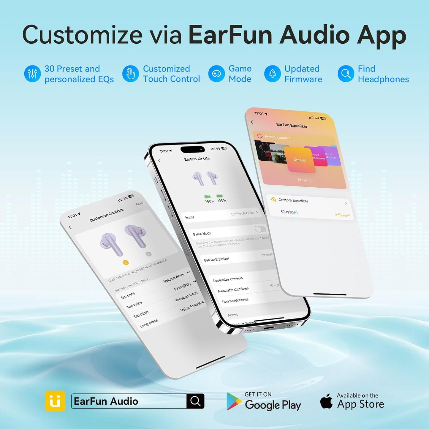 EarFun Air Life Wireless Earbuds, 12mm Driver with Deep Bass, Bluetooth 5.4 in-Ear Earbuds, 4 Mics AI ENC Call, 35H Playtime, 30 Preset EQs Via App, Comfortable Fit, Fast Charging, IPX5, Violet