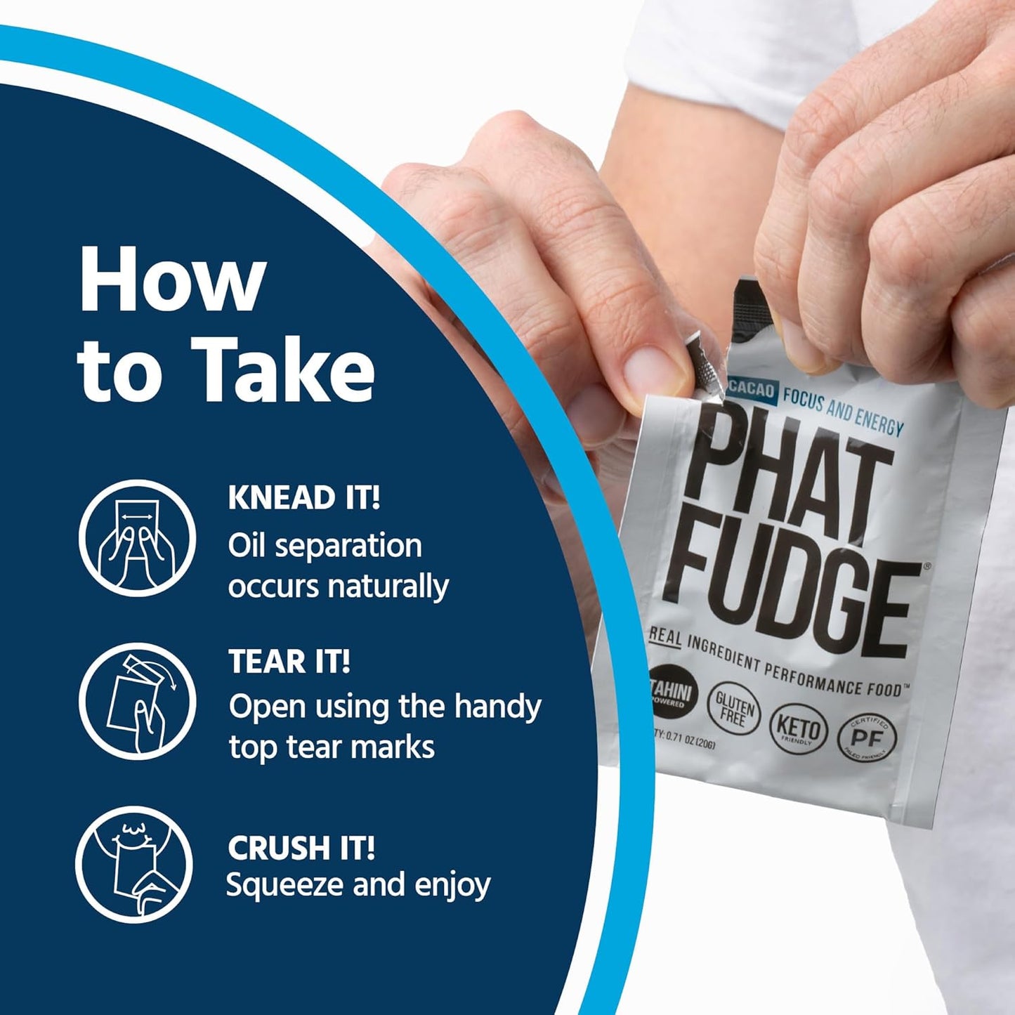 Phat Fudge, OG Cacao Butter Substitute for Energy & Performance, 12 Sachets - Real Ingredient Performance Food Made with Organic Tahini, Honey & Cacao Powder for Focus - Keto Friendly & Gluten-Free