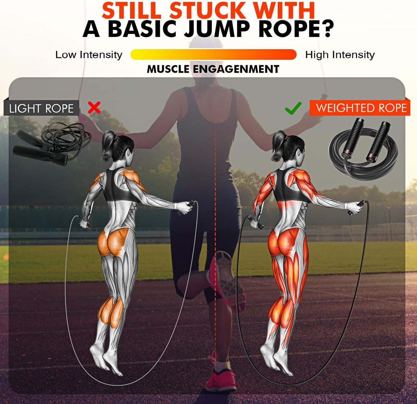 Jump Rope, Weighted Jump Rope for Men Women, Adjustable 1lb Heavy Skipping Ropes, Suitable for Boxing, Cardio, Home Fitness, Training Muscle, Home Gym Workout Equipment for Full Body Exercise