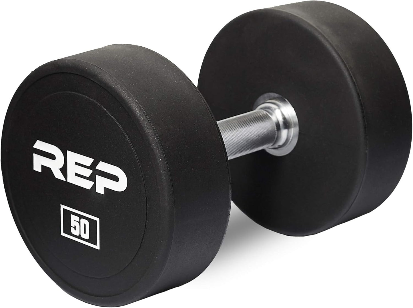 REP Fitness Urethane Coated Round Dumbbells, 5 to 100 lbs, Singles or Pairs, With or Without Rack, Steel Core, Rubber Encased, Chrome Handles, Professional Weights for Home Gym Strength Training