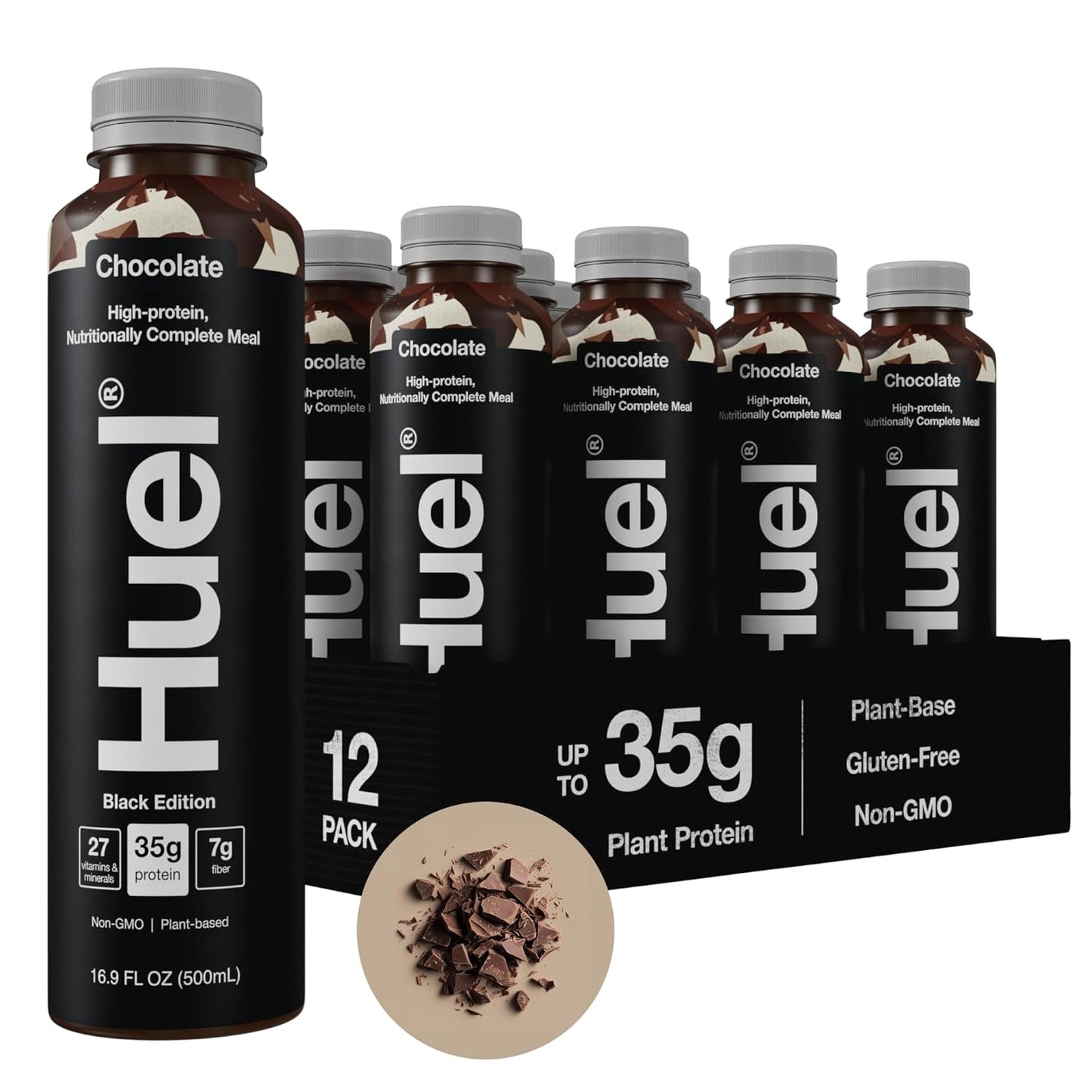 Huel Black Edition Ready-to-Drink, Chocolate Meal Replacement Drink, 35g High Protein, 27 Vitamins and Minerals, Vegan, Gluten Free, Plant Based, High Fiber, Low Sugar, 16.9 Fl Oz (12 Pack)