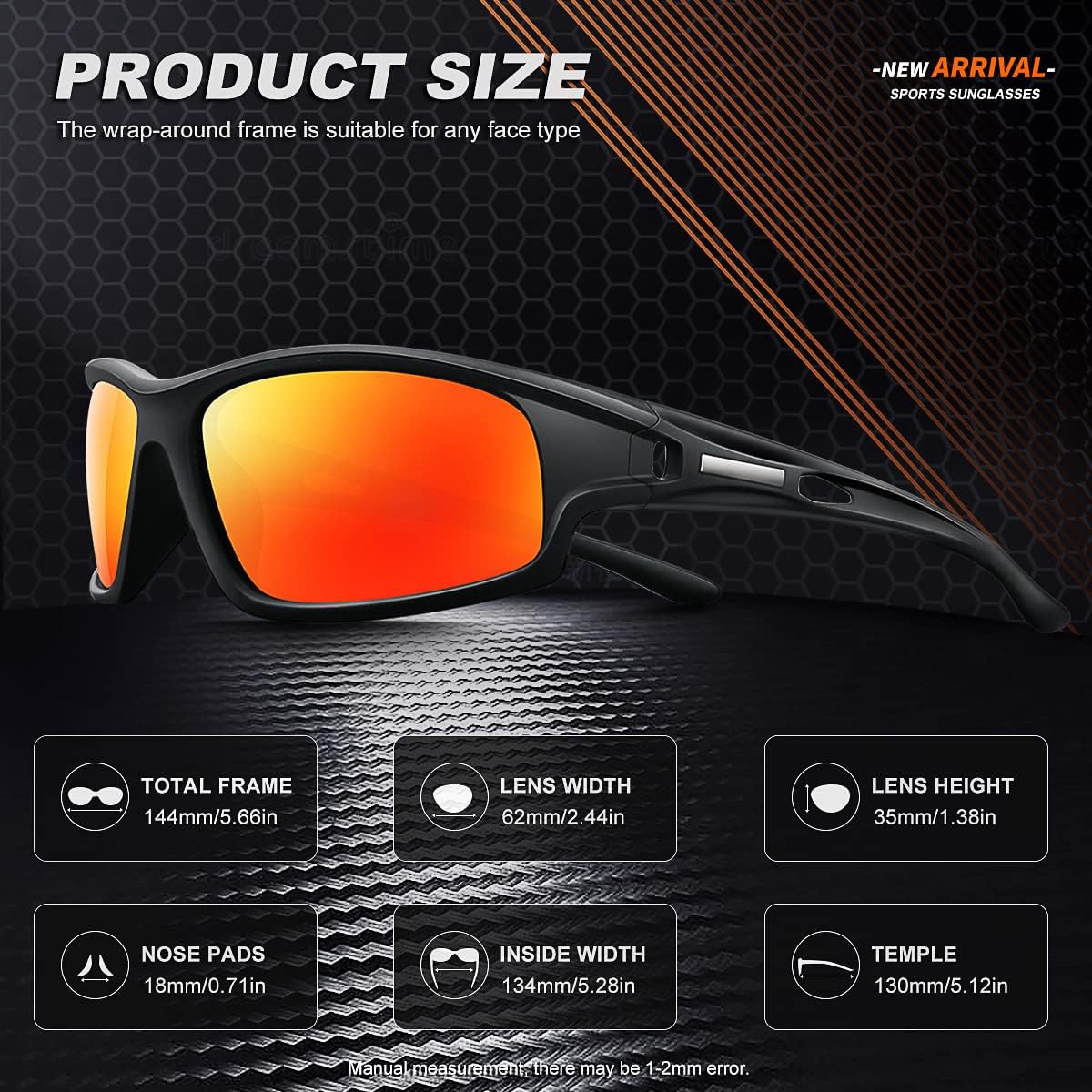 Polarized Sports Sunglasses for Men 100% UV Protection Wrap Around Unbreakable Sun Glasses for Fishing Driving