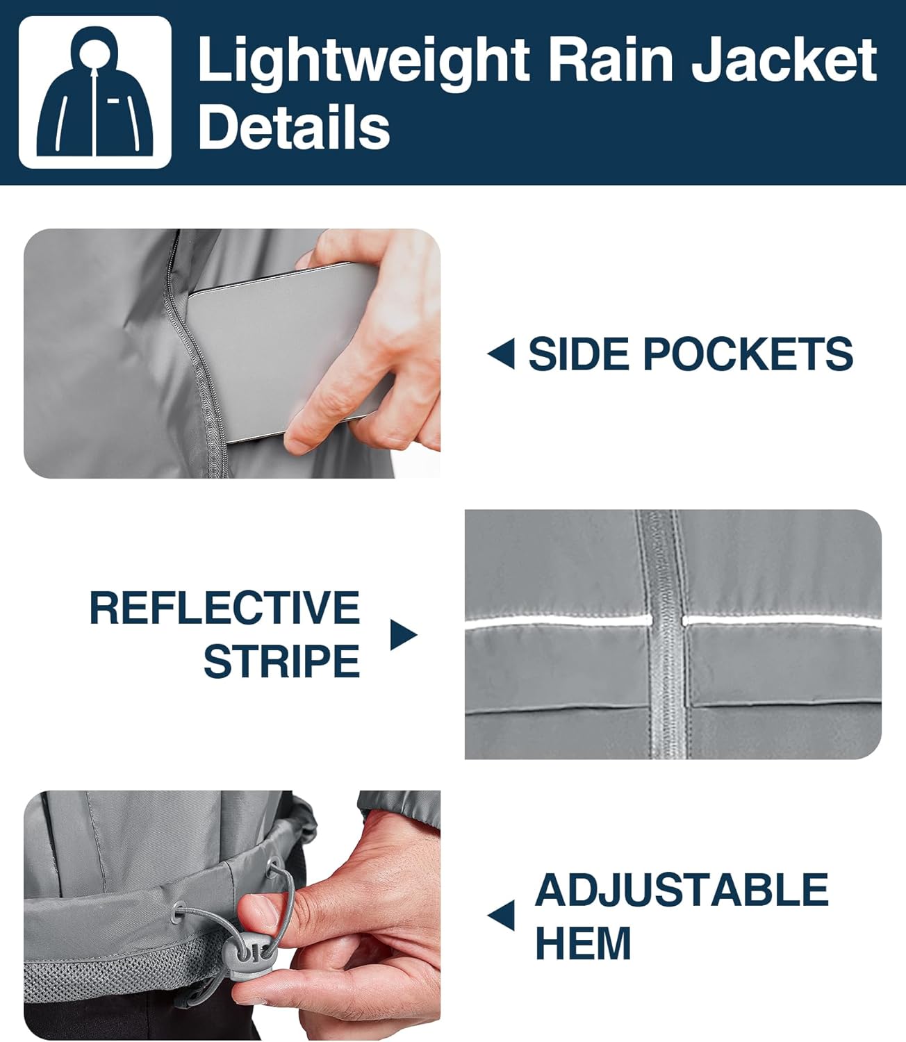 SWISSWELL Rain Jacket Men Waterproof Windbreaker, Lightweight Hooded Raincoat for Daily Casual