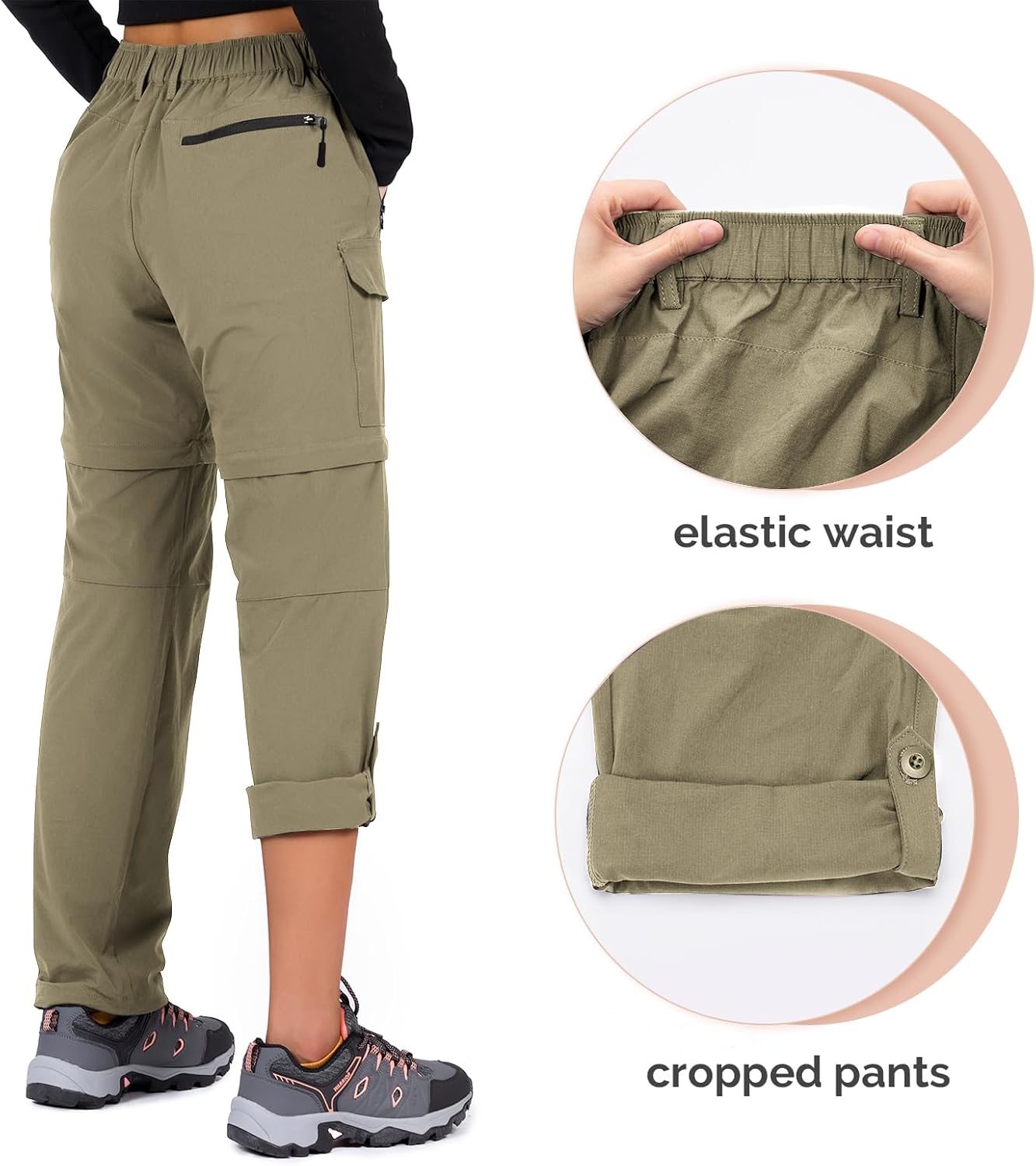 Cycorld Women's-Hiking-Pants-Convertible Quick-Dry-Stretch-Lightweight Zip-Off Outdoor Pants with 5 Deep Pockets