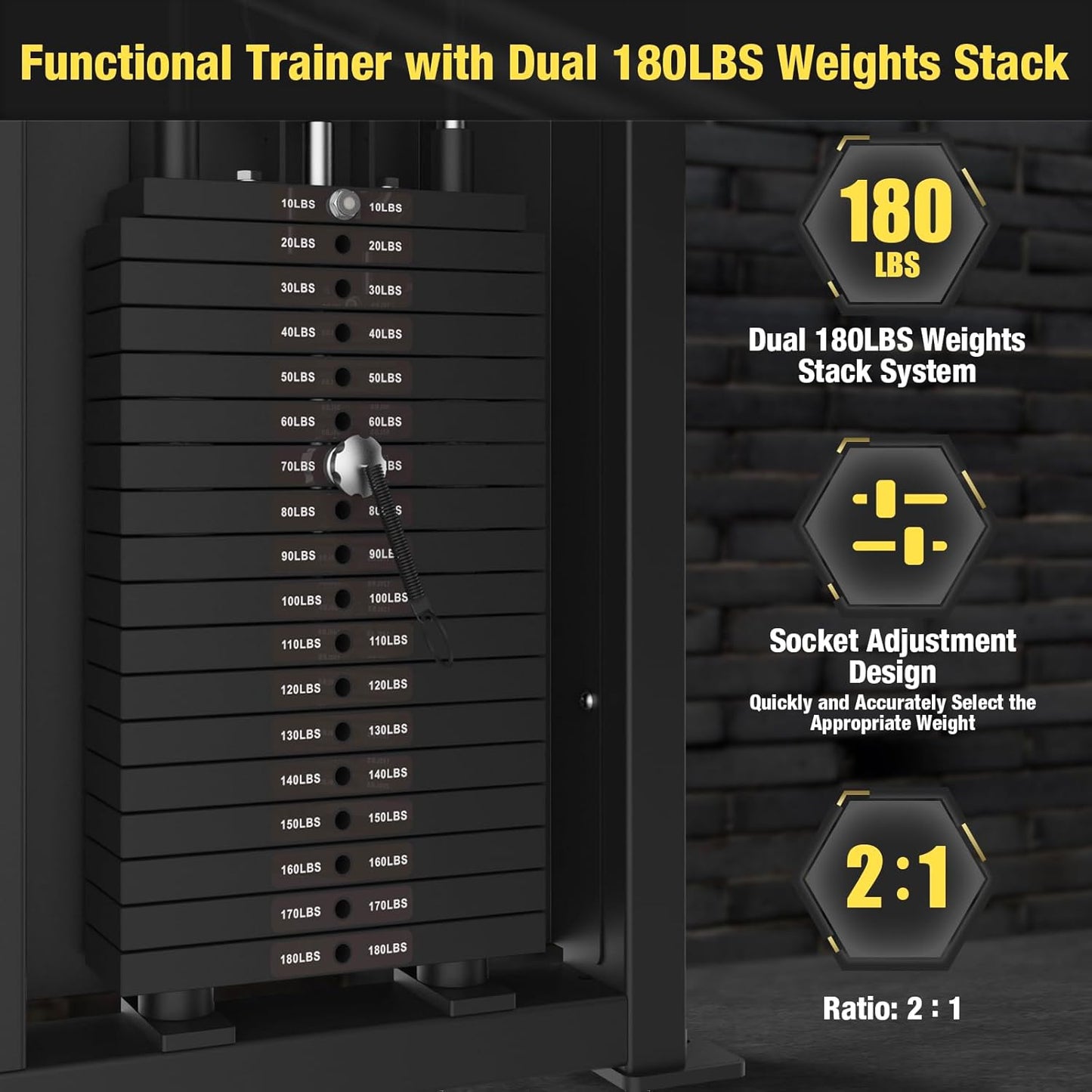 Functional Trainer Cable Machine, Cable Crossover Exercise Machine for Home & Commercial Gym, All in One Home Gym System Cable Machine and Dual Weights Stack for Cable Workout