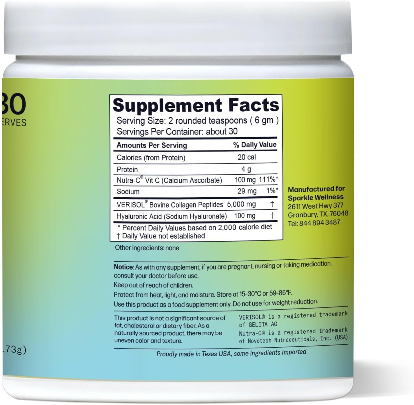 Sparkle Wellness Skin Boost Plus (No Flavor) [30-Serves] | Collagen Powder Supplement with VERISOL Bioactive Hydrolyzed Collagen Peptides, Vitamin C & Hyaluronic Acid to Improve Skin Elasticity