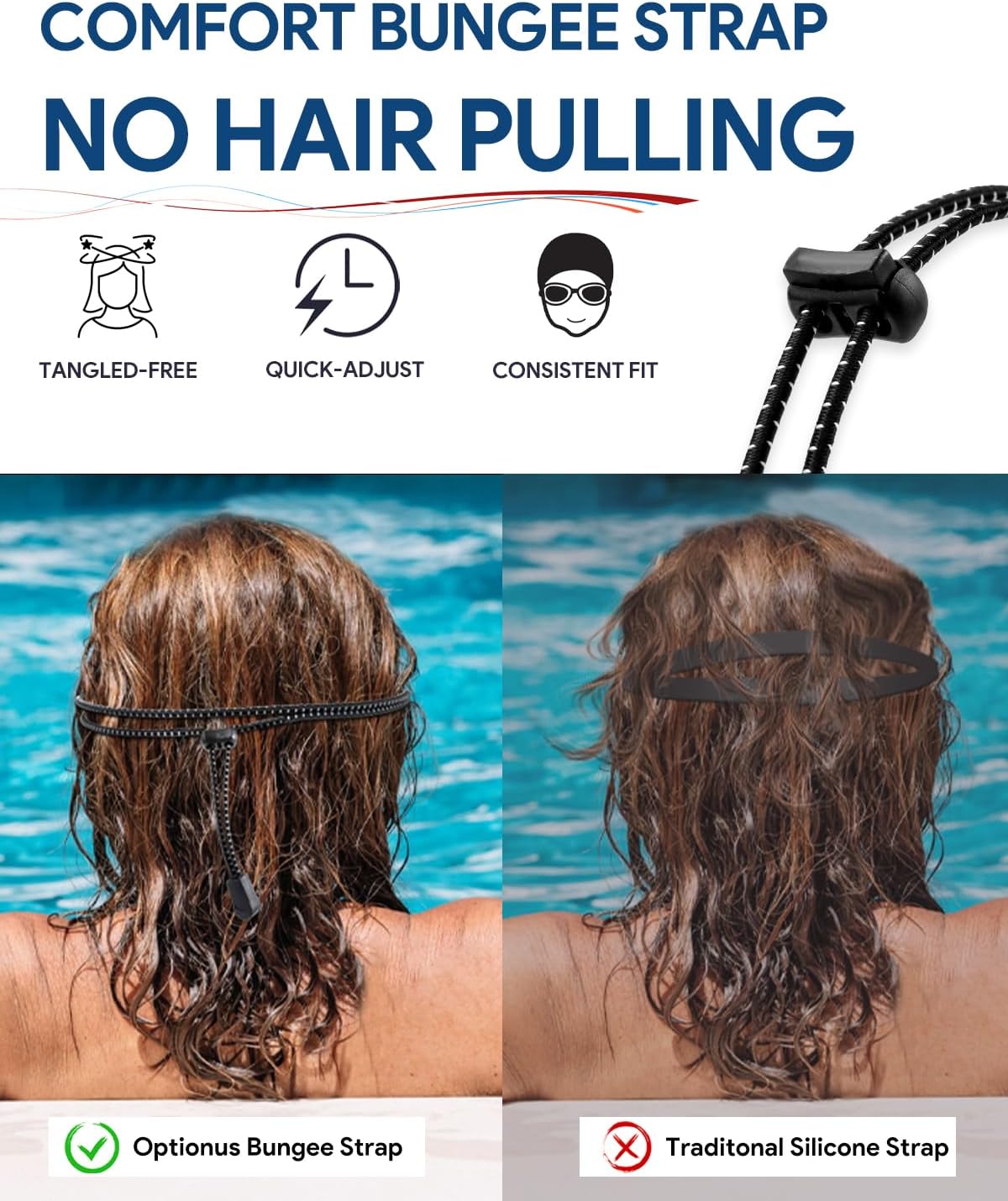 Swim Goggles, Polarized Adult Swimming Goggles Bungee Strap No Hair Pulling Anti-fog Pool Goggles for Men Women