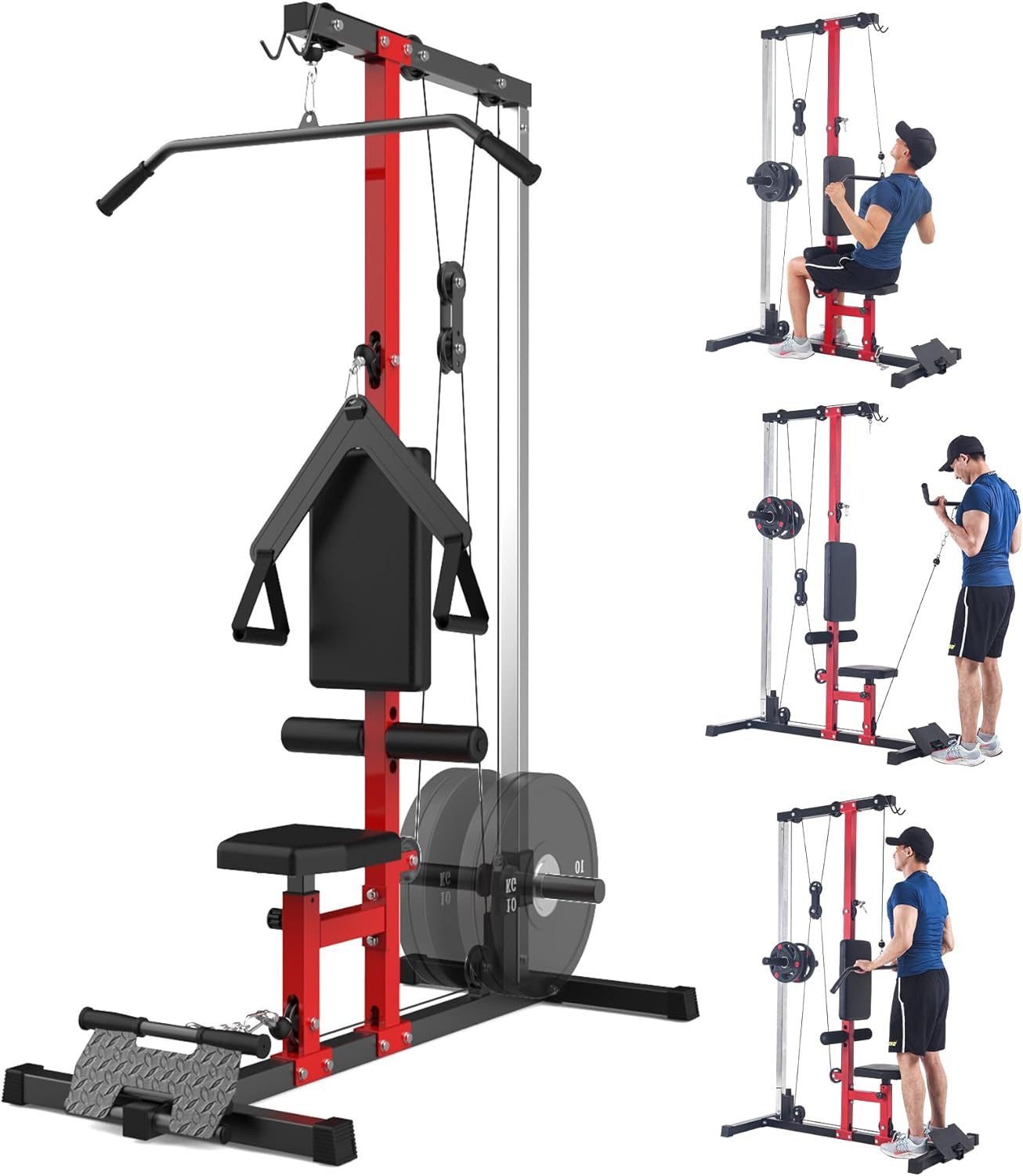 LAT Pulldown Machine, Multi-Functional Cable Machine with High and Low Pulley Station, Row Cable Machine Home Gym with Leg Support, Tricep Workout Equipment