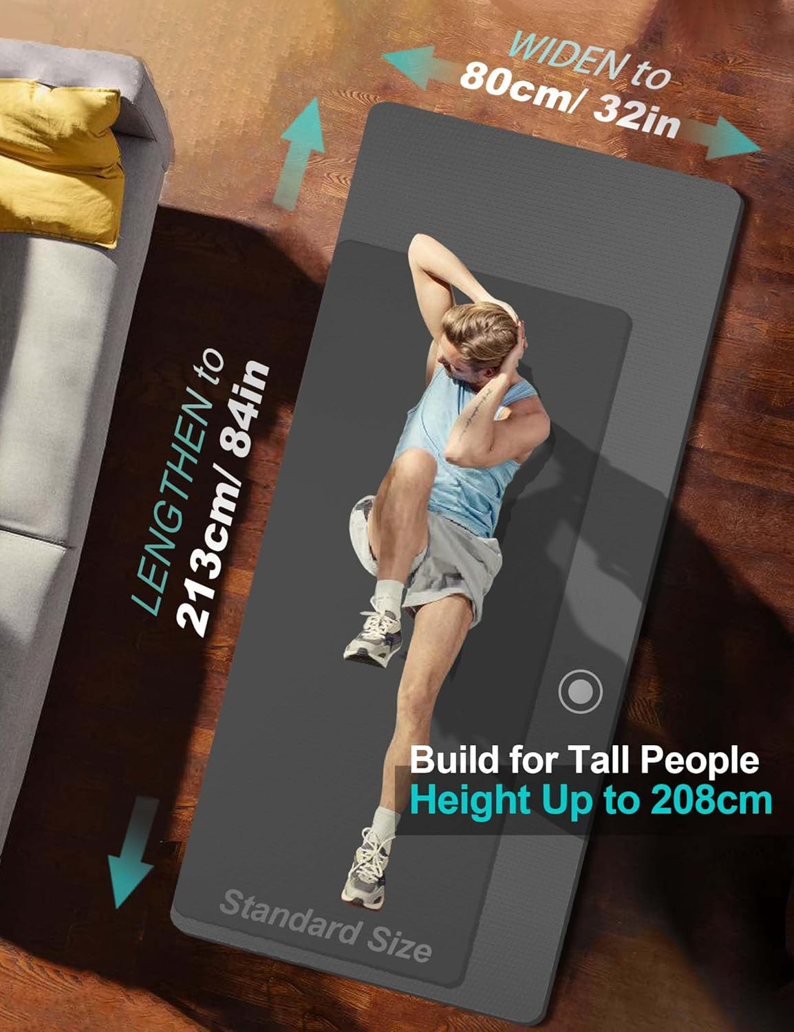 Extra Long & Wide Thick Yoga Mat for Tall Men & Women, 84'' x 32'' x 7mm Oversized Yoga Mat Double-Sided Non Slip, Pro TPE Yoga Mats with Strap