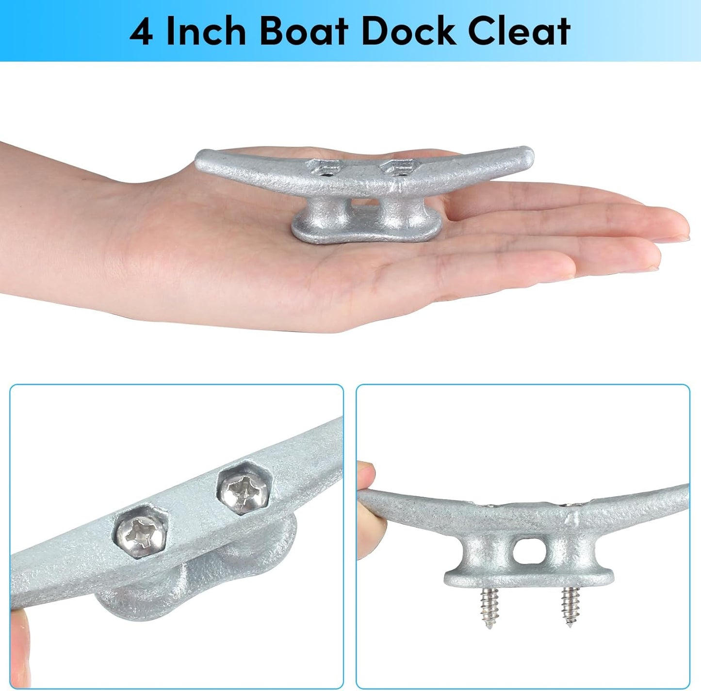 Boat Cleats 4Inch,Hot Dip Galvanized Cast Iron Dock Cleats,Electrophoretic Coated Black Dock Cleats,Rope Cleats Boat Dock Cleats for Marine Deck or Nautical Decor,Hardware Included (4/5/6/10/12Pack)