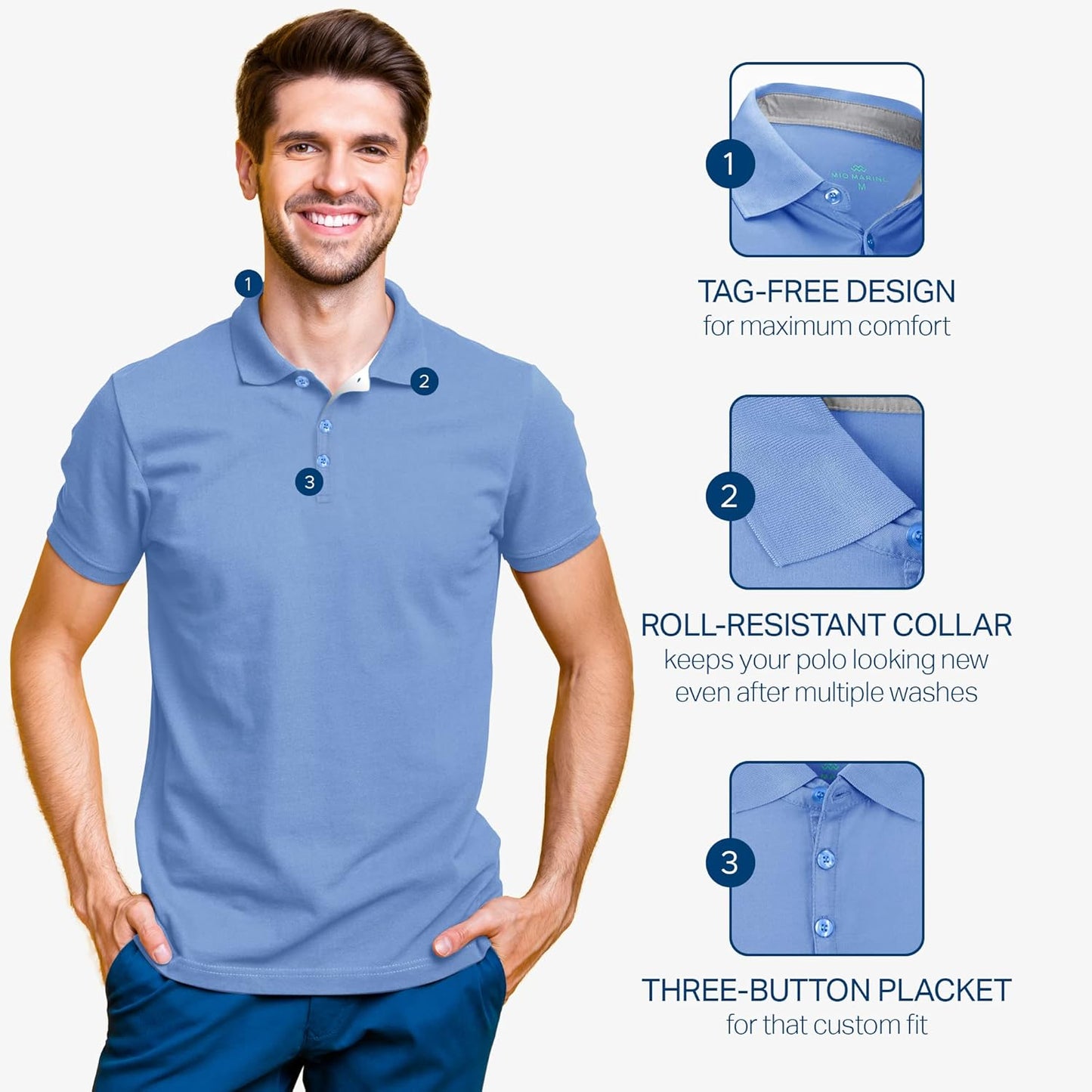 Mio Marino Golf Polo Shirts for Men - Dry Fit - Ultra-Thin Breathable Fabric