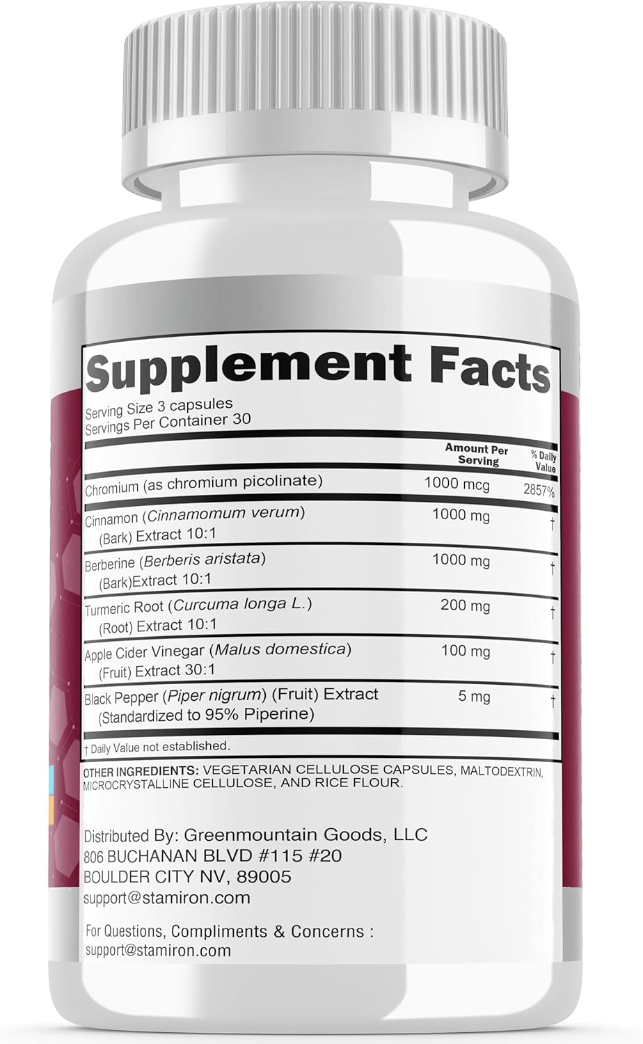 Stamiron Berberine Complex with Ceylon Cinnamon, Chromium, Turmeric, Apple Cider Vinegar, 90 Capsules