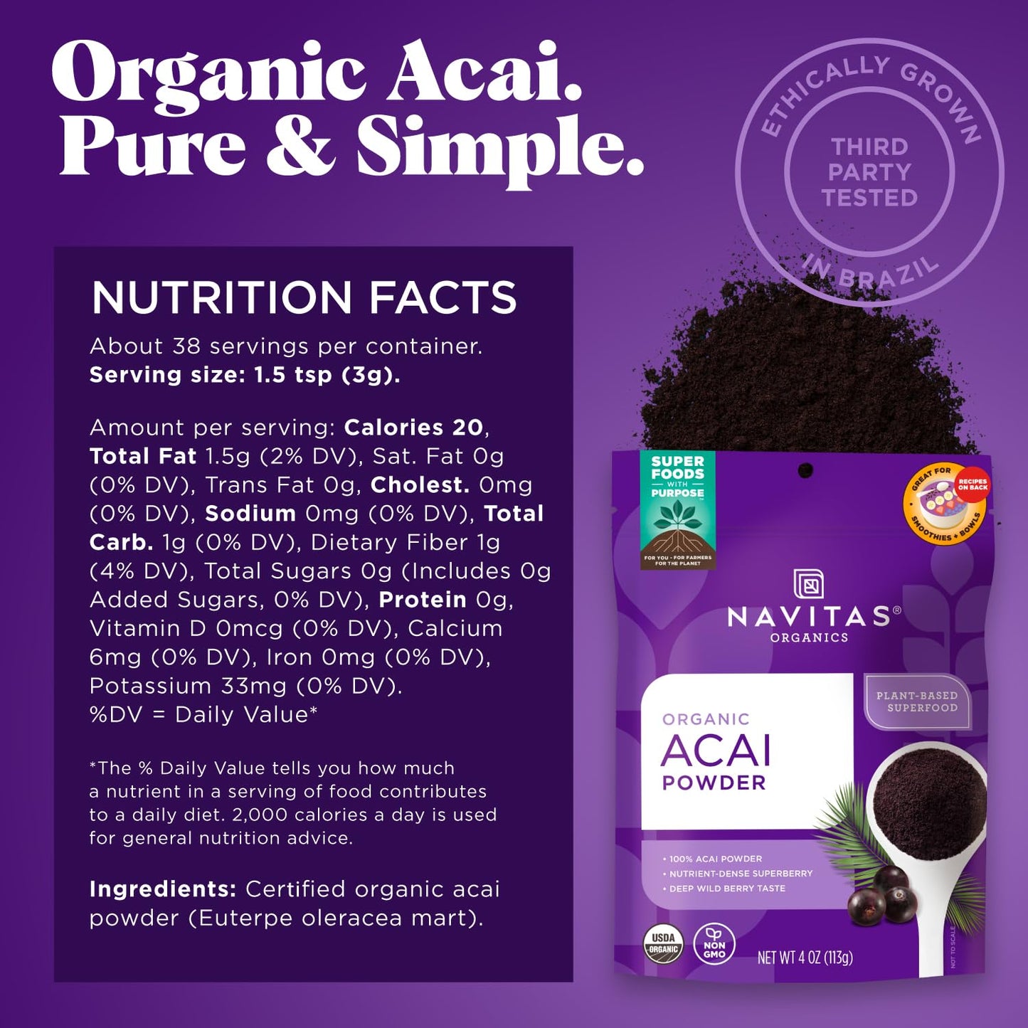 Navitas Organics Acai Powder, 4oz. Pouch, 38 Servings