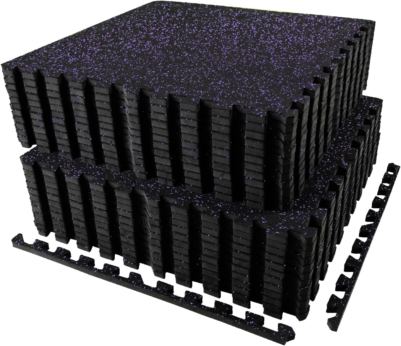 0.56in Thick 96 Sq Ft Exercise Equipment Mats, 24 Tiles Upgraded Rubber Top with High Density EVA Foam, Large Interlocking Puzzle Gym Flooring for Home Gym, Heavy Weight Workout, Black & Purple