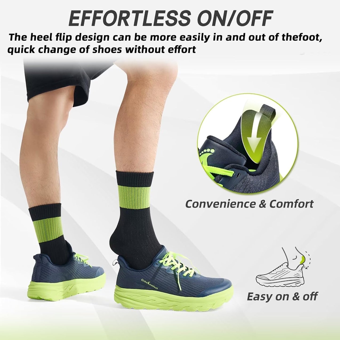 OrthoComfoot Orthopedic Diabetic Men's Wide Shoes: Comfortable Arch Support Running Sneakers, Plantar Fasciitis Wide Toe Box Work Tennis Outdoor Walking Shoes for Swollen Feet, Heel Pain