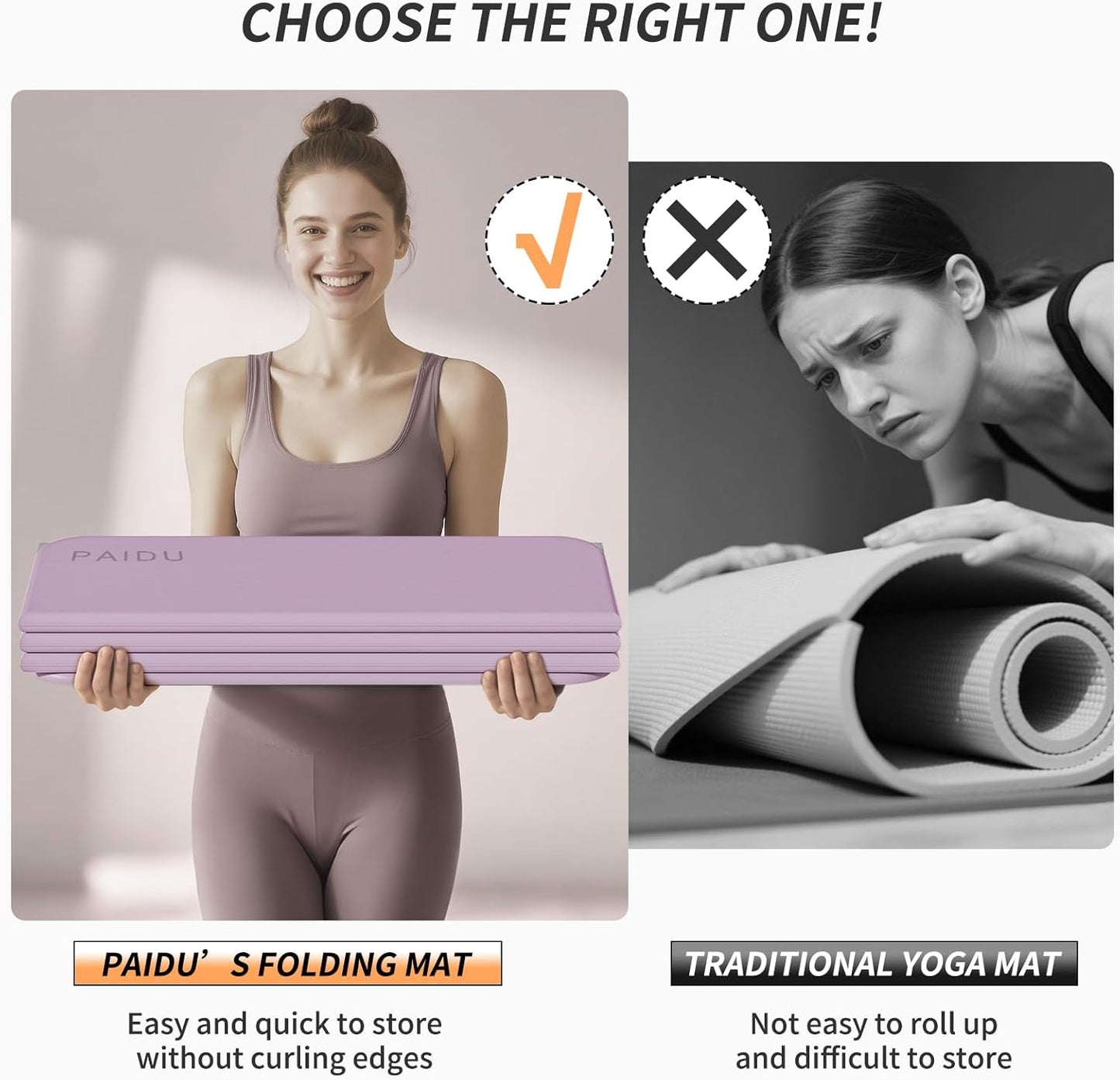 Foldable Fitness Yoga Mat | 2/5" (10MM) Extra Thick | SGS Certified Non-Slip TPE | 75x26" Extra Long-Wide | Portable & Easy Store | for Yoga, Pilates, Home Gym & Full-Body Workouts