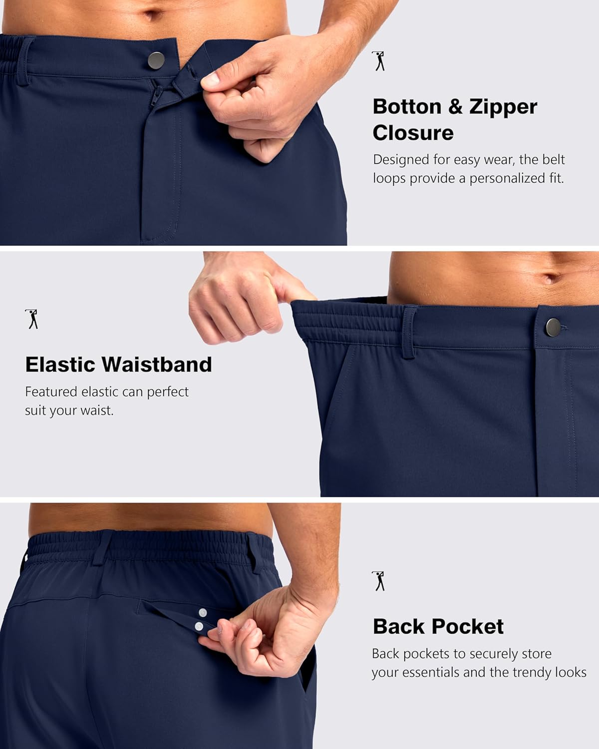 Pudolla Men's Casual Shorts 7"/9" Lightweight Golf Shorts with 3 Pockets Stretch Quick Dry Comfy Work Shorts