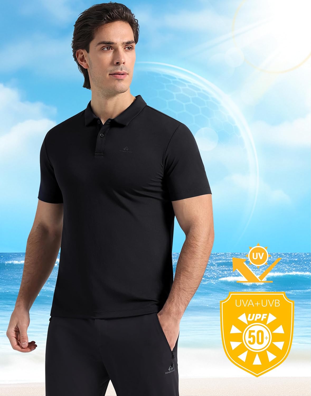 Pioneer Camp Men's Golf Shirt UPF 50+ Quick Dry Polo Shirts Short Sleeve Moisture Wicking Performance Tees Collar Work Shirts