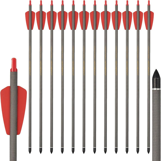 Crossbow Bolts 15 Inch Archery Carbon Crossbow Arrows with Moon Nocks Hunting Archery Arrows（12pcs
