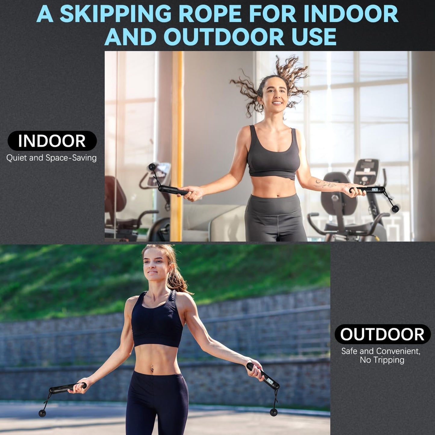 Skipping Rope with Counter, Cordless Jump Rope, Intelligent Timed Weighted Jump Rope, Adjustable Digital Counting Jumps Ropes for Lose Weight, Burn Calories