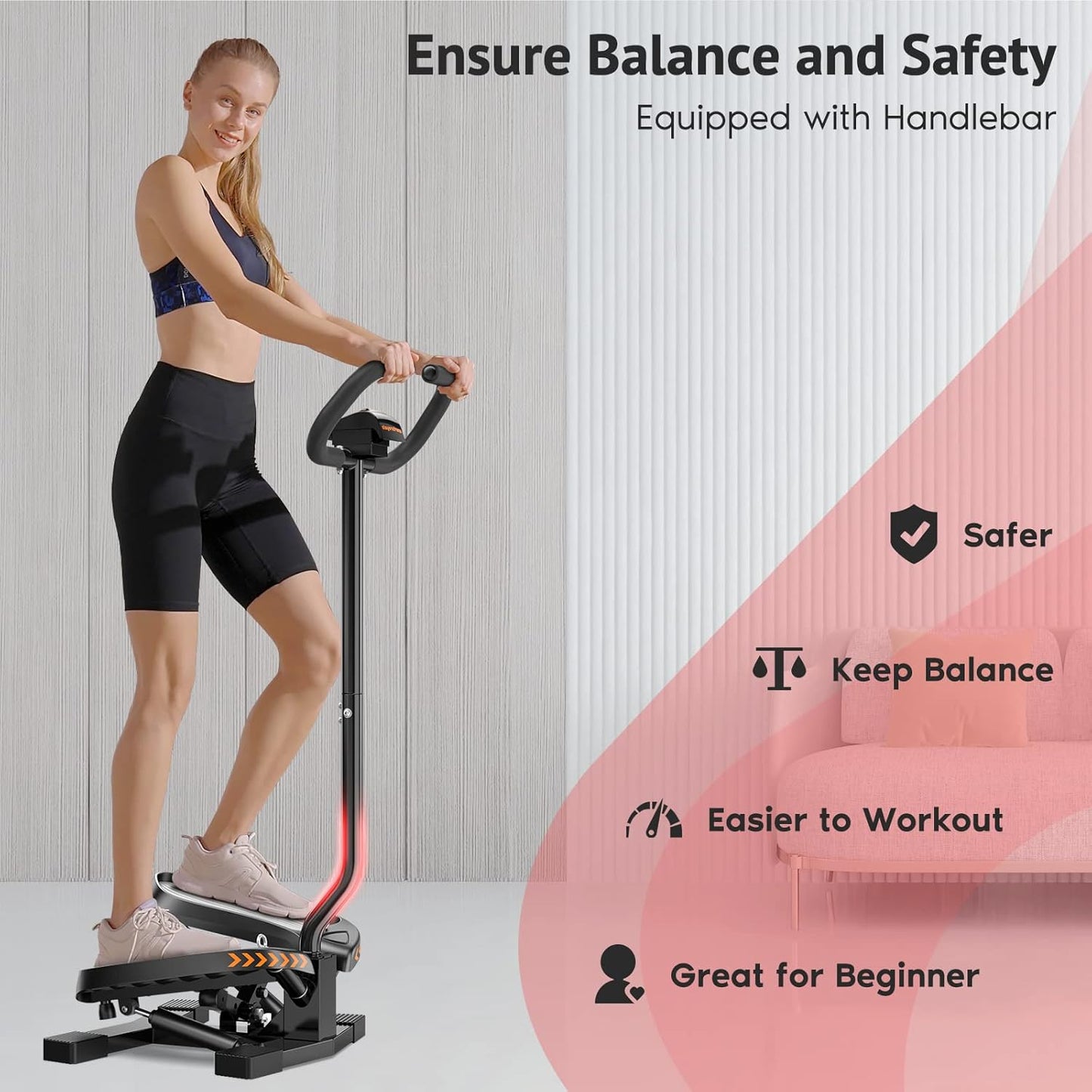 Sportsroyals Stair Stepper,Twist/Mini Stepper for Exercise at Home,Step Machine with Resistance Bands for Full Body Workout, 350lbs+ Capacity