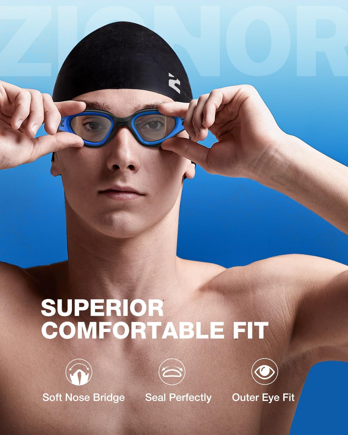 ZIONOR G1 Lite Swim Goggles with Swim Cap Comfortable Anti-fog Swimming Goggles Cap Set for Adult Men Women