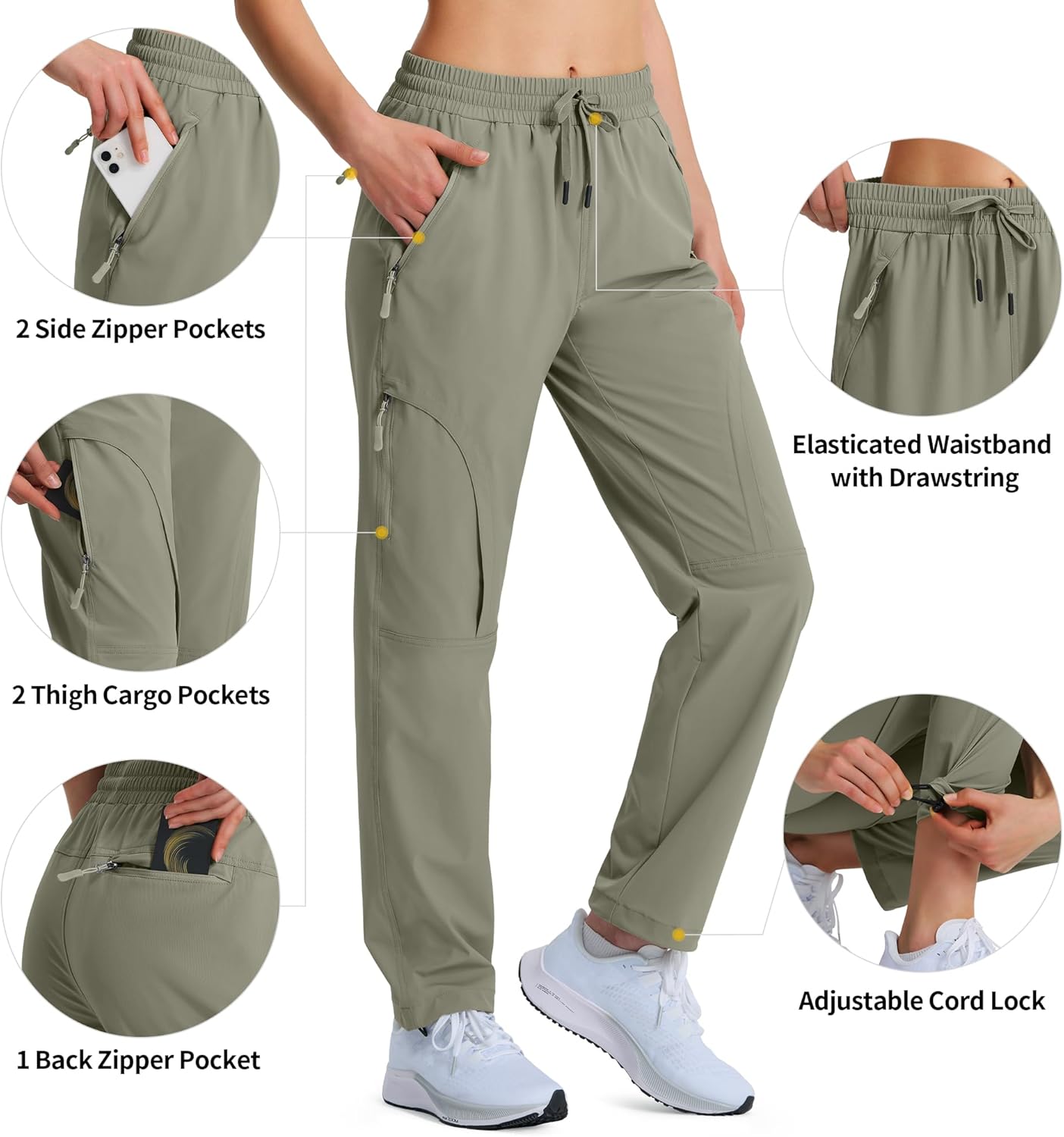 Women's Hiking Pants Quick Dry Lightweight Cargo Pants UPF 50 Water Resistant Zipper Pockets for Golf Travel Work Camping
