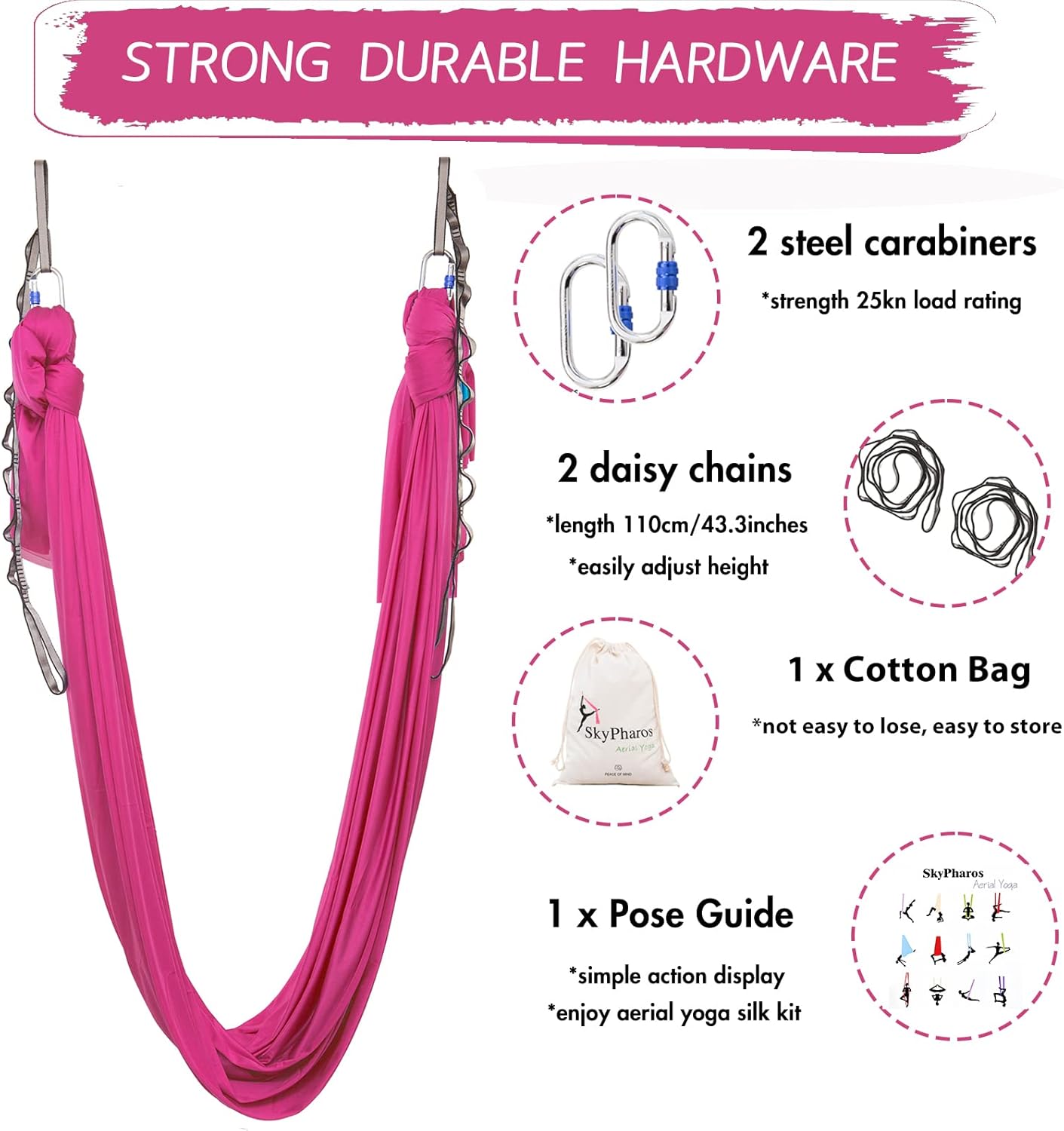 5.5 Yards Aerial Silks Yoga Swing Set - Aerial Yoga Hammock Kit Anti-Gravity Flying for Fitness, Low/Non Stretch Nylon Tricot Fabric Hardware Included for Dance