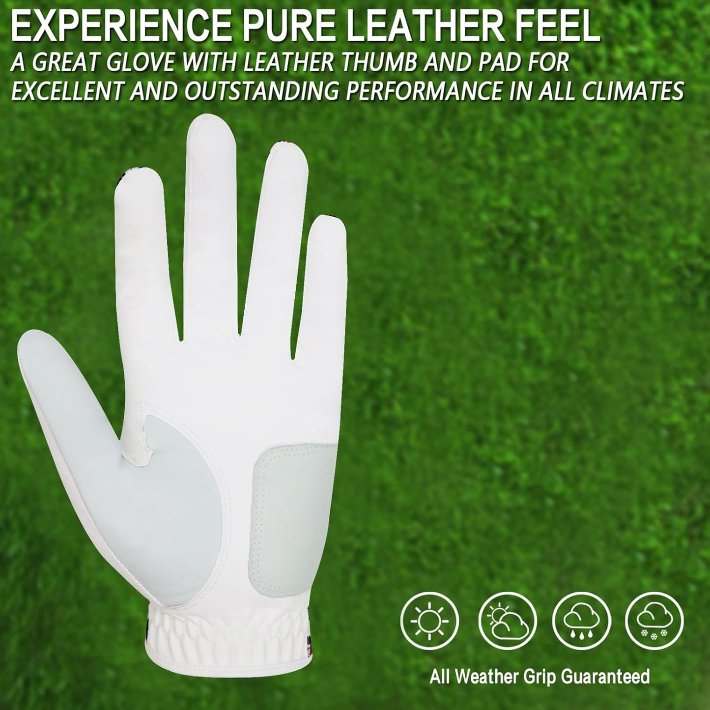 FINGER TEN Golf Gloves Men Left Hand Right with Ball Marker USA Flag Blue Camo Plaid Pack, Mens Leather Golf Glove All Weather Grip Small Medium ML Large XL