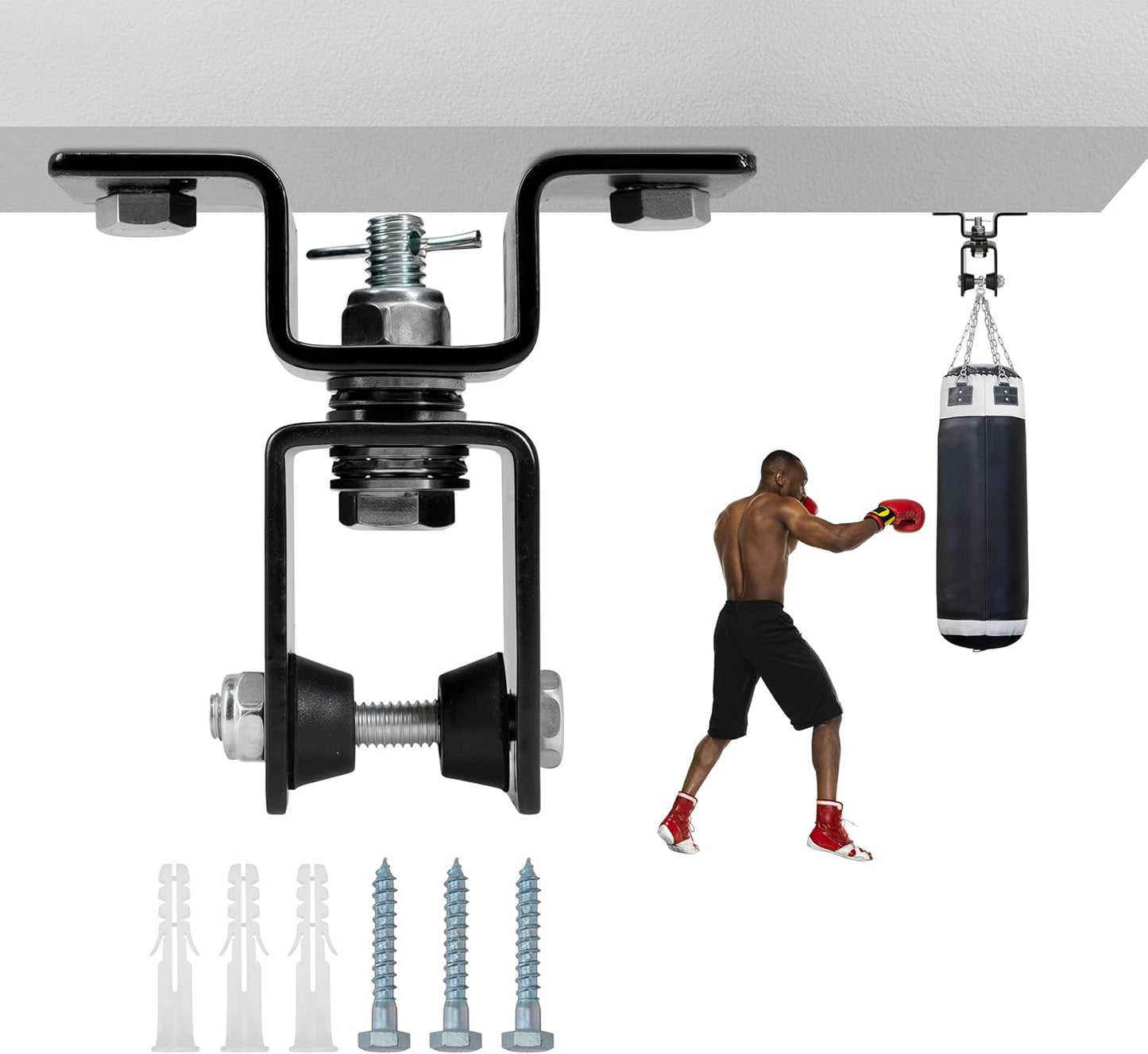 Rotating Punching Bag Hanger with 360degree Swivel Hook Heavy Duty Ceiling Wall Mount for Boxing MMA, Fitness Training Secure Adjustable Steel Bracket Speed Bag Aerial Yoga Swing Gymnastic Rings