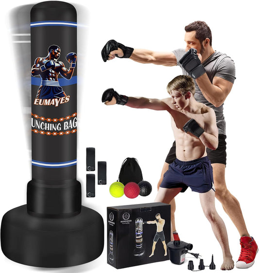 Freestanding Punching Bag for Adults Teens, 71" Heavy Punching Bag with Stand and Boxing Reflex Balls & Electric Air Pump, Inflatable Kickboxing Bag for Training MMA Thai Fitness Karate