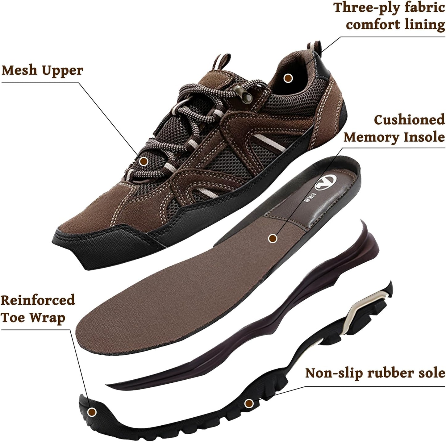 MIXIN Mens Hiking Shoes Lightweight Breathable Anti-Slip Low Top Trainers for Trekking Trailing Outdoor Camping Walking