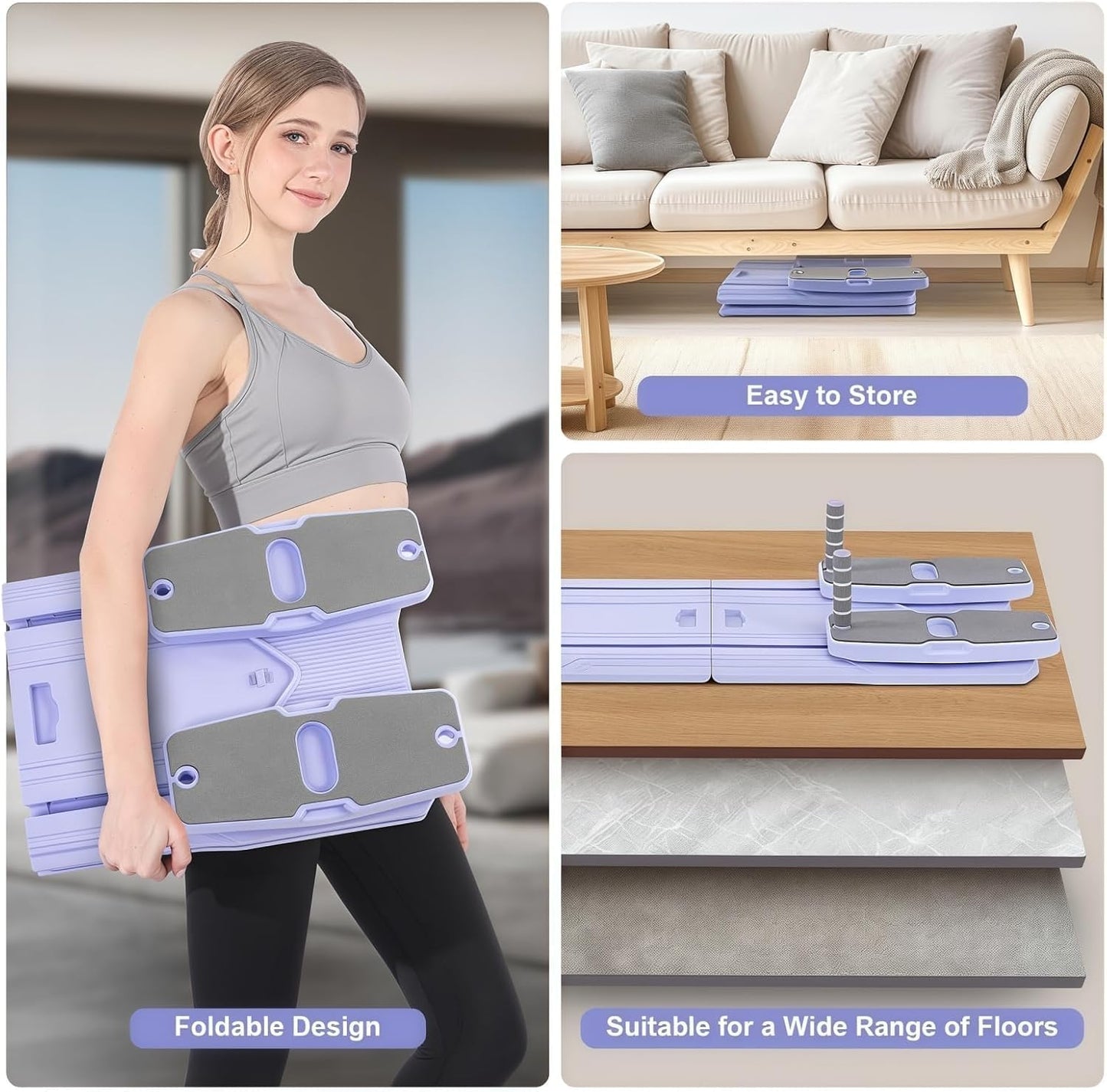 Pilates Board - 2025 Pilates Reformer Set for Full Body Workouts, Foldable Ab Core Trainer Board, 5 in 1 Multi-Purpose Pilates Board for Home with Resistance Bands, Ideal for Women & Men (Purple, L)