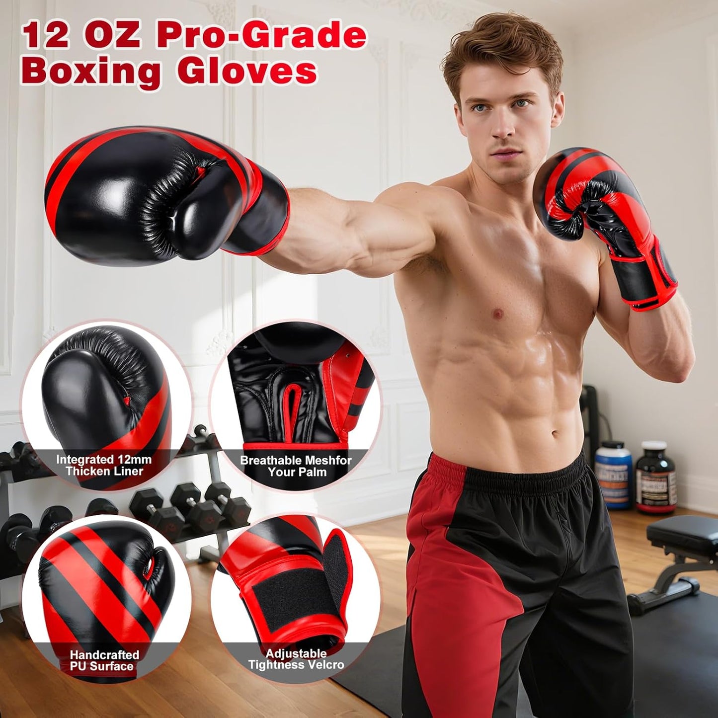 Freestanding Punching Bag for Adults - Heavy Boxing Bag with 12oz Boxing Gloves and Wristband for MMA, Kickboxing, Home Gym Training