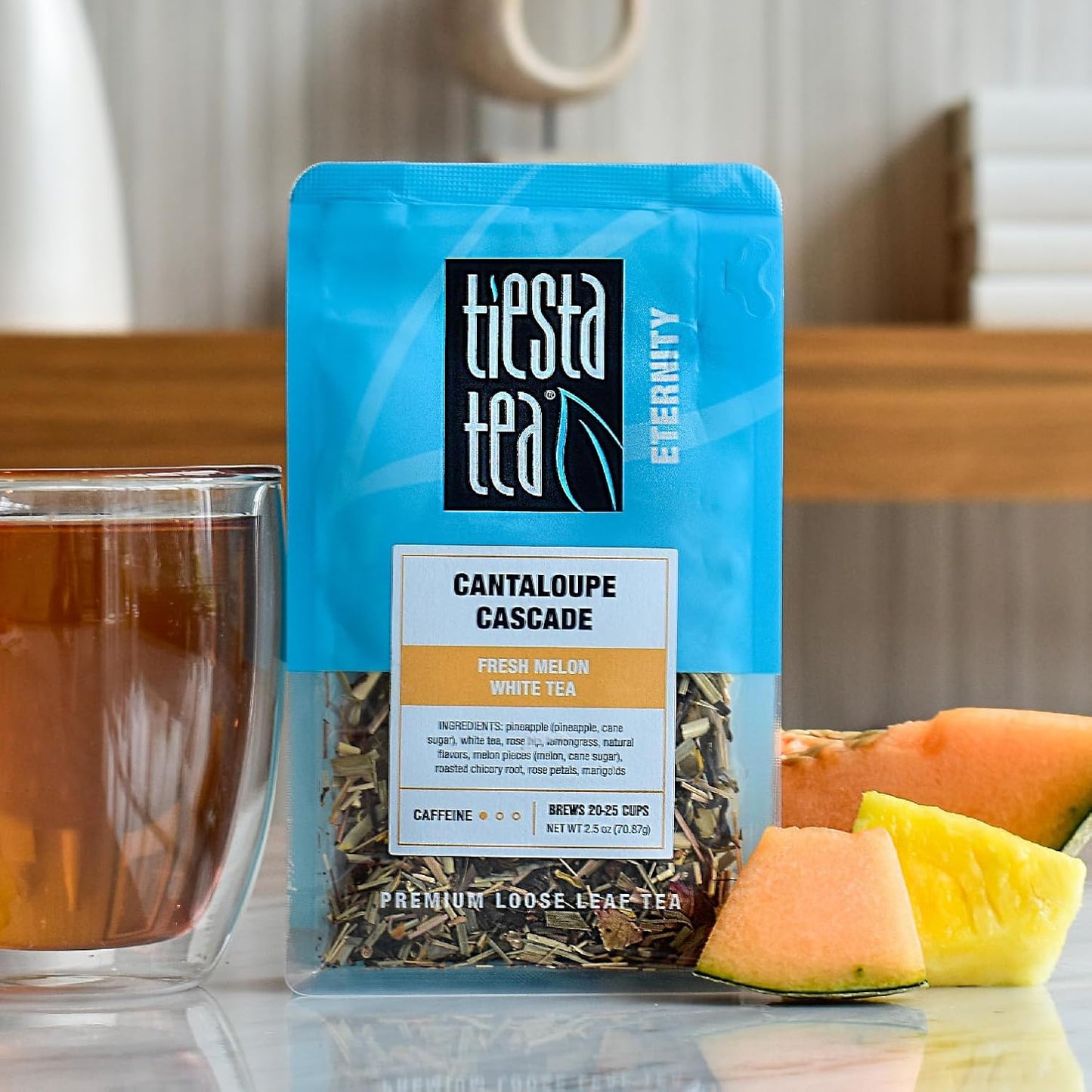 Tiesta Tea - Cantaloupe Cascade Tea, Loose Leaf, Fresh Melon White Tea, Premium Low Caffeine Tea Blend, Make Hot or Iced & Up to 25 Cups, 2.5 oz Resealable Pouch