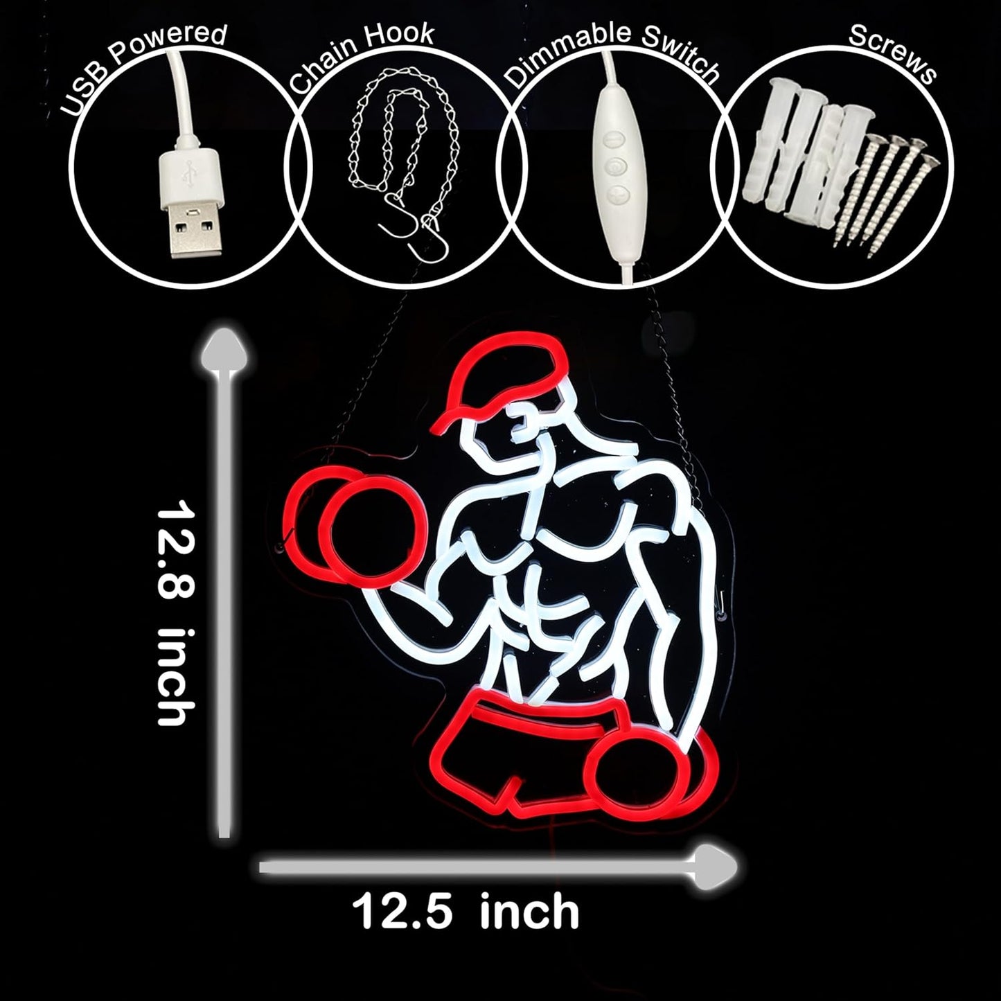 Home Gym Neon Sign Man lifting Dumbbell Build Muscle Led Light Up Sign Dimmable Gym Lighting for Home Gym Decor Men Cave Gifts 12.5"×12.8"