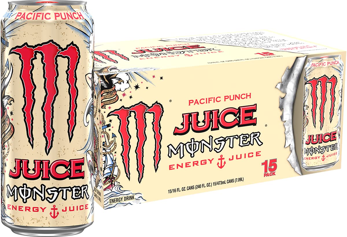 Monster Energy Juice Monster Pacific Punch, Energy + Juice, Energy Drink, 16 Ounce (Pack of 15)
